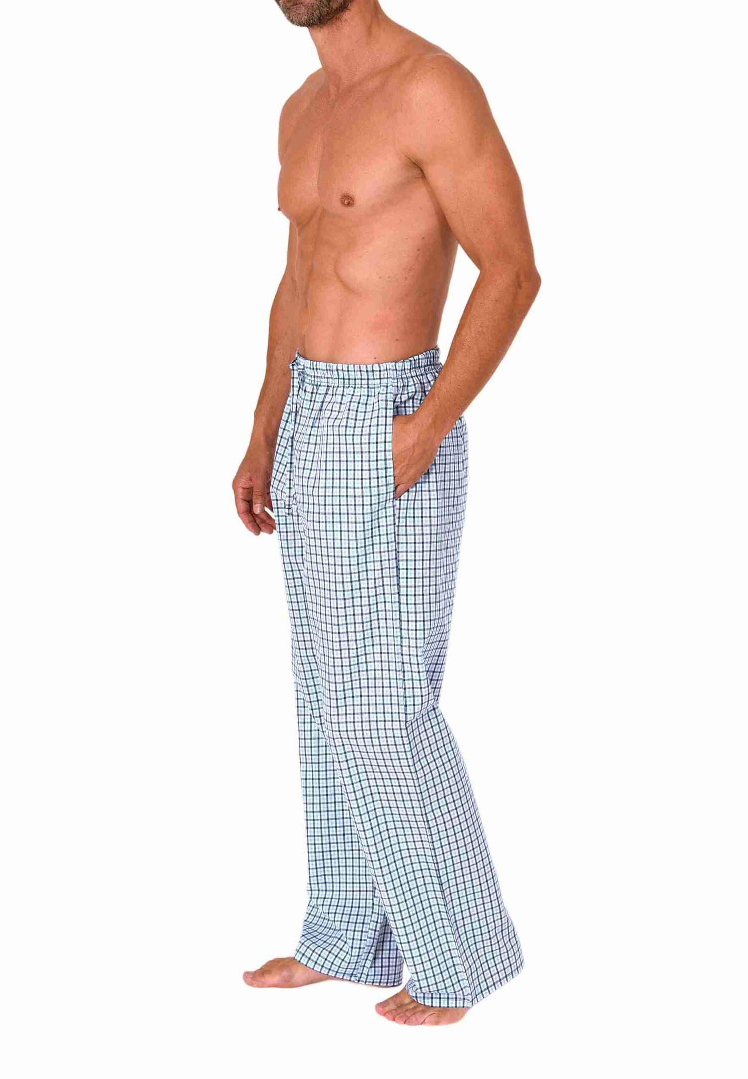 Herren Schlafanzug Pyjama Hose lang kariert aus Baumwolle