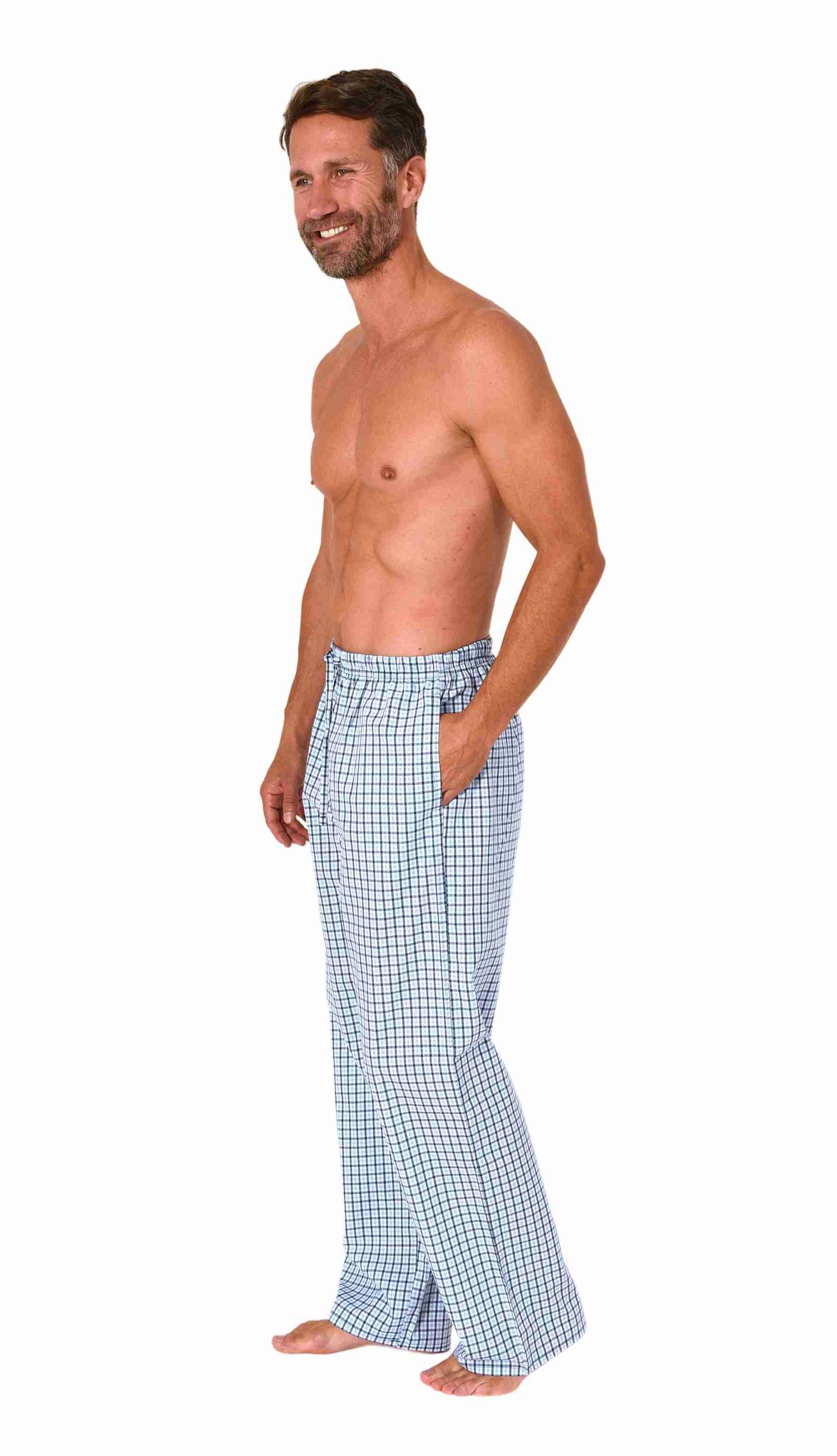 Herren Schlafanzug Pyjama Hose lang kariert aus Baumwolle