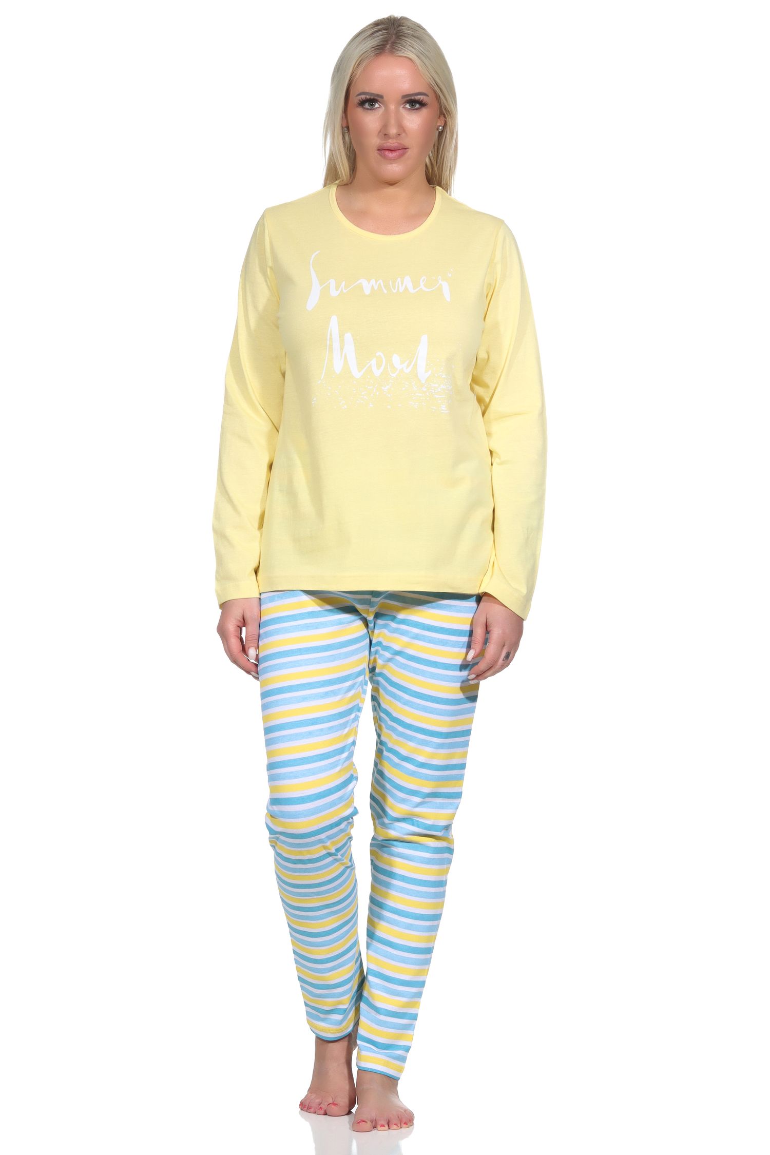 Sommerlicher Damen Pyjama Schlafanzug mit Ringeln in strahlenden Farben Sommerlicher Damen Pyjama Schlafanzug mit Ringeln in strahlenden Farben