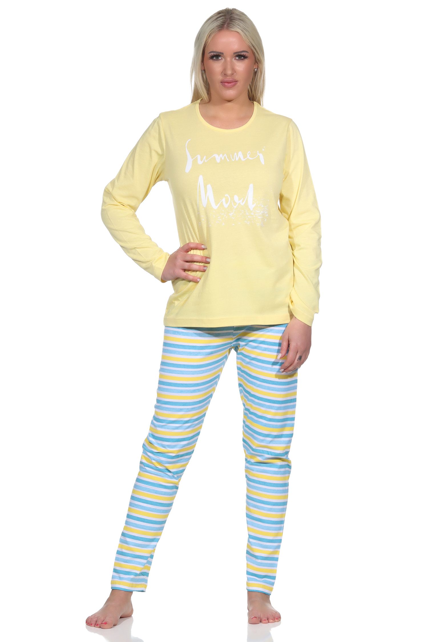 Sommerlicher Damen Pyjama Schlafanzug mit Ringeln in strahlenden Farben – 122 201 10 752 Sommerlicher Damen Pyjama Schlafanzug mit Ringeln in strahlenden Farben