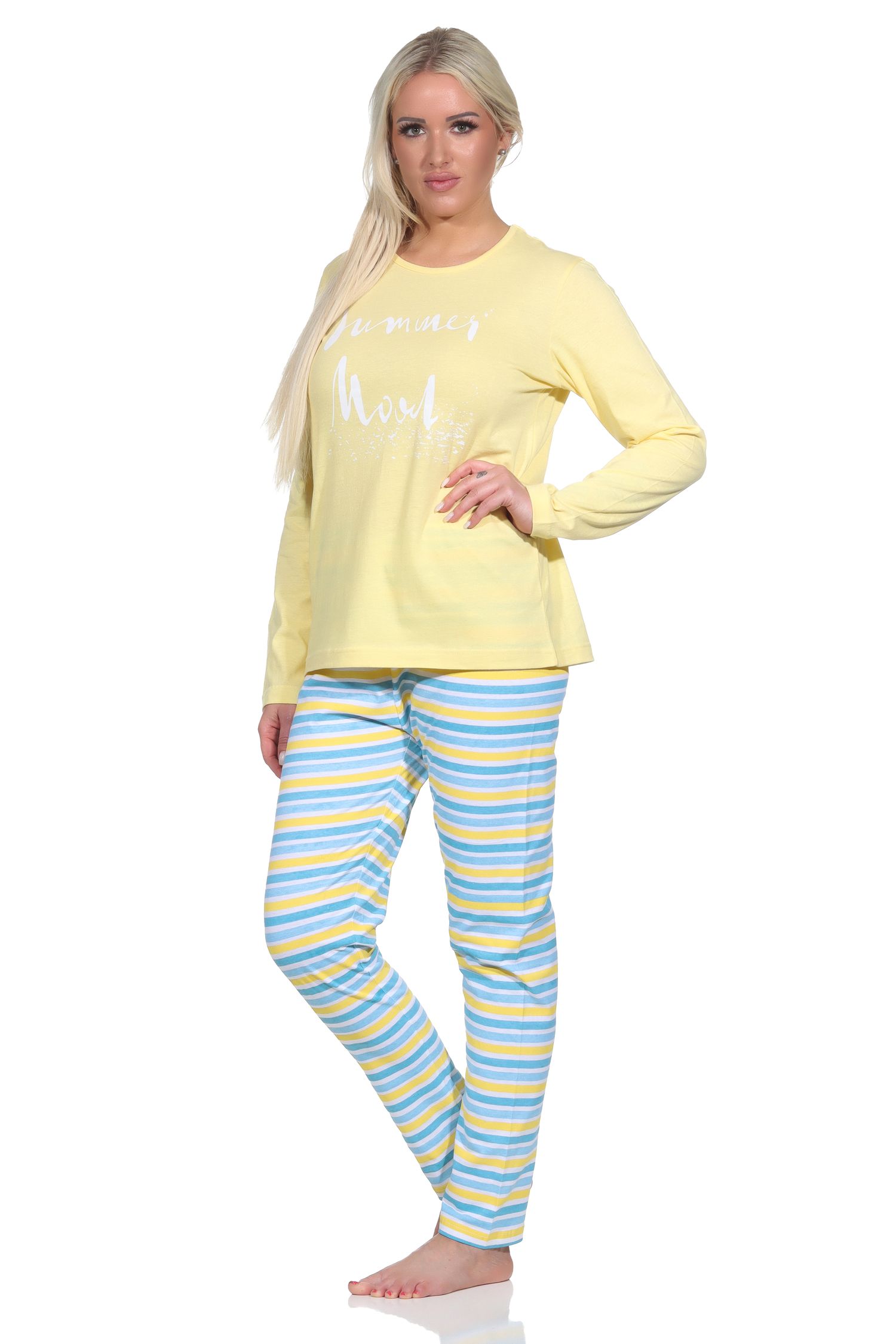 Sommerlicher Damen Pyjama Schlafanzug mit Ringeln in strahlenden Farben – 122 201 10 752 Sommerlicher Damen Pyjama Schlafanzug mit Ringeln in strahlenden Farben