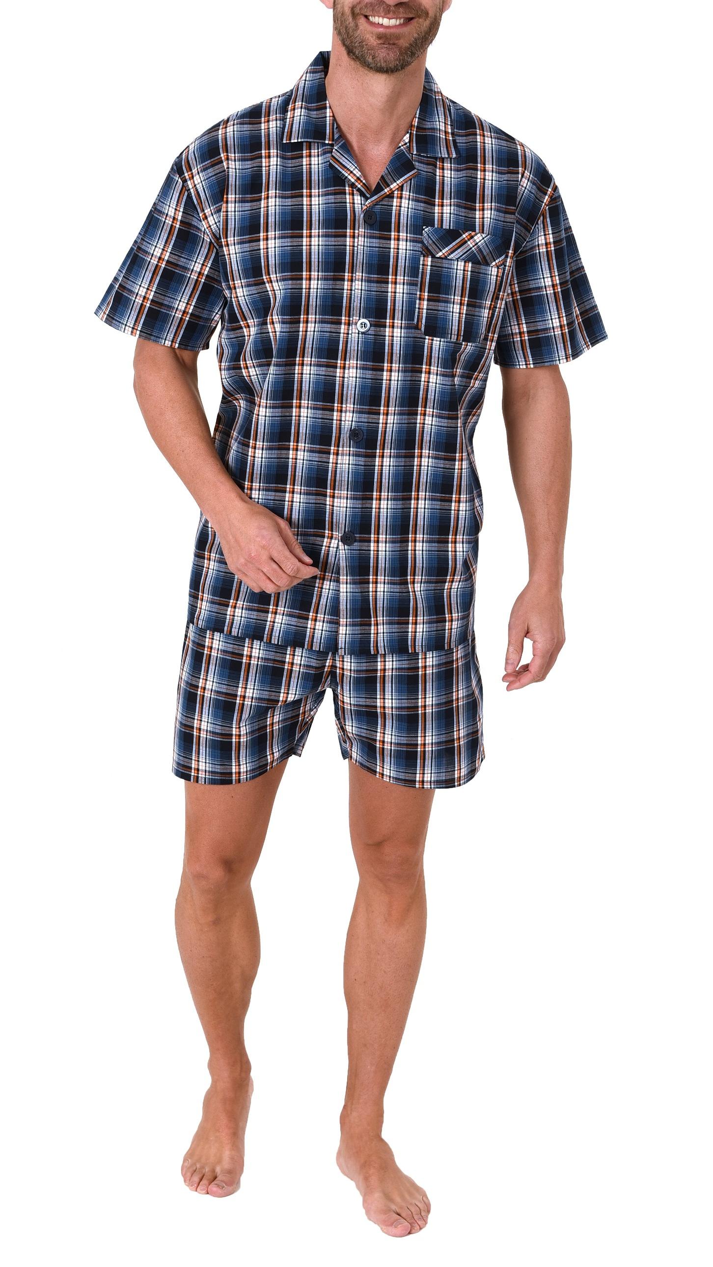 Normann Herren Schlafanzug Shorty Pyjama kurzarm gewebt zum Knöpfen