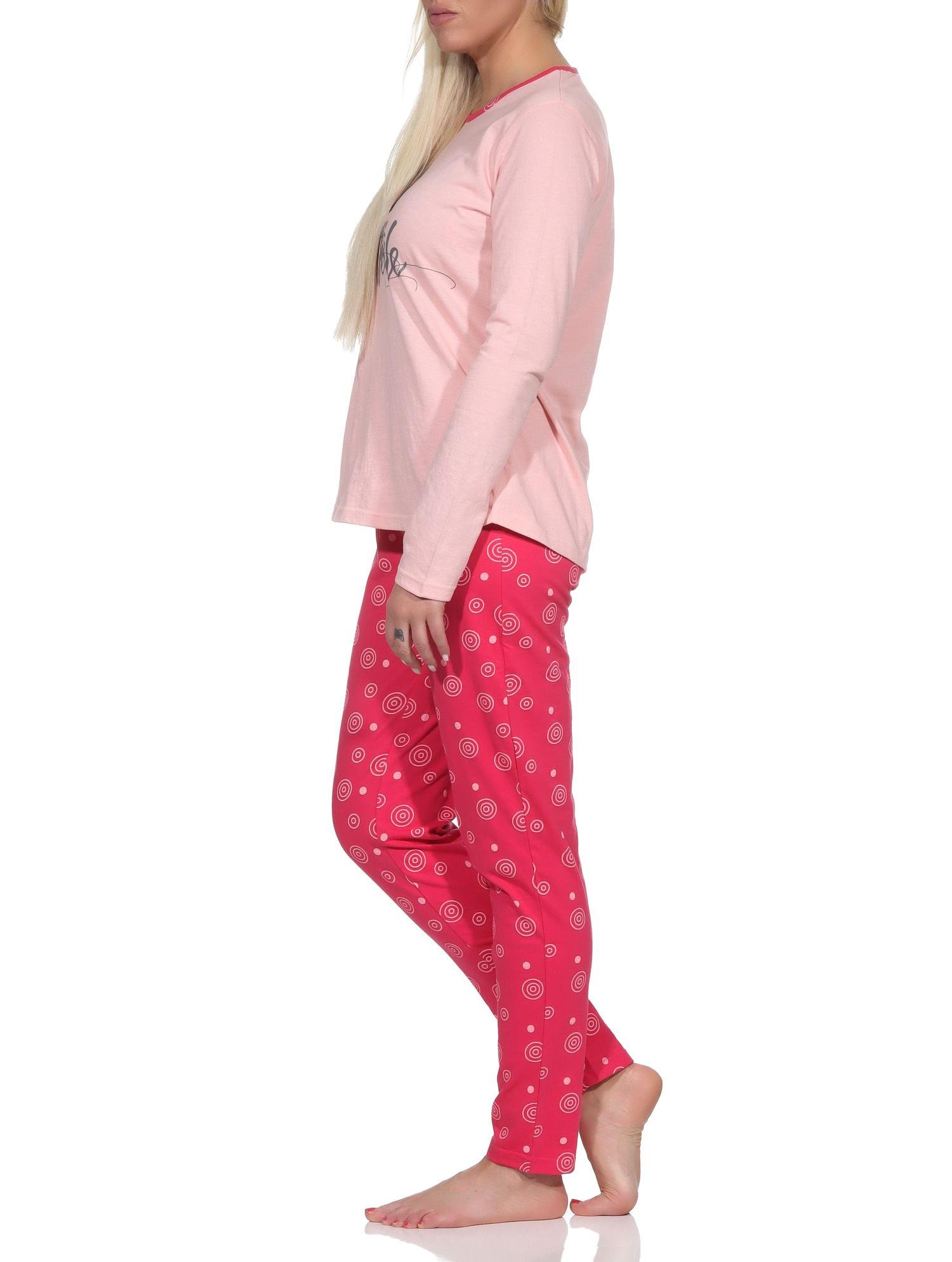 Langer Damen Pyjama Schlafanzug mit Rundhals und niedlichem Eulen-Motiv