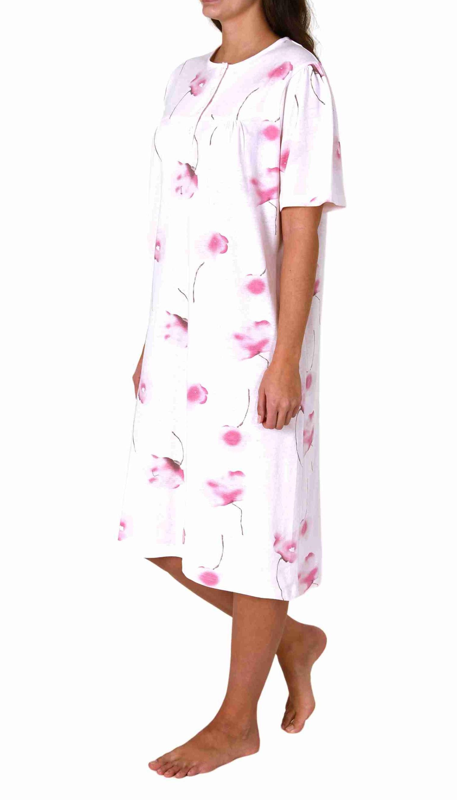 Frauliches kurzarm Damen Nachthemd in klassischer Optik,105 cm Länge, Knopfleiste am Hals