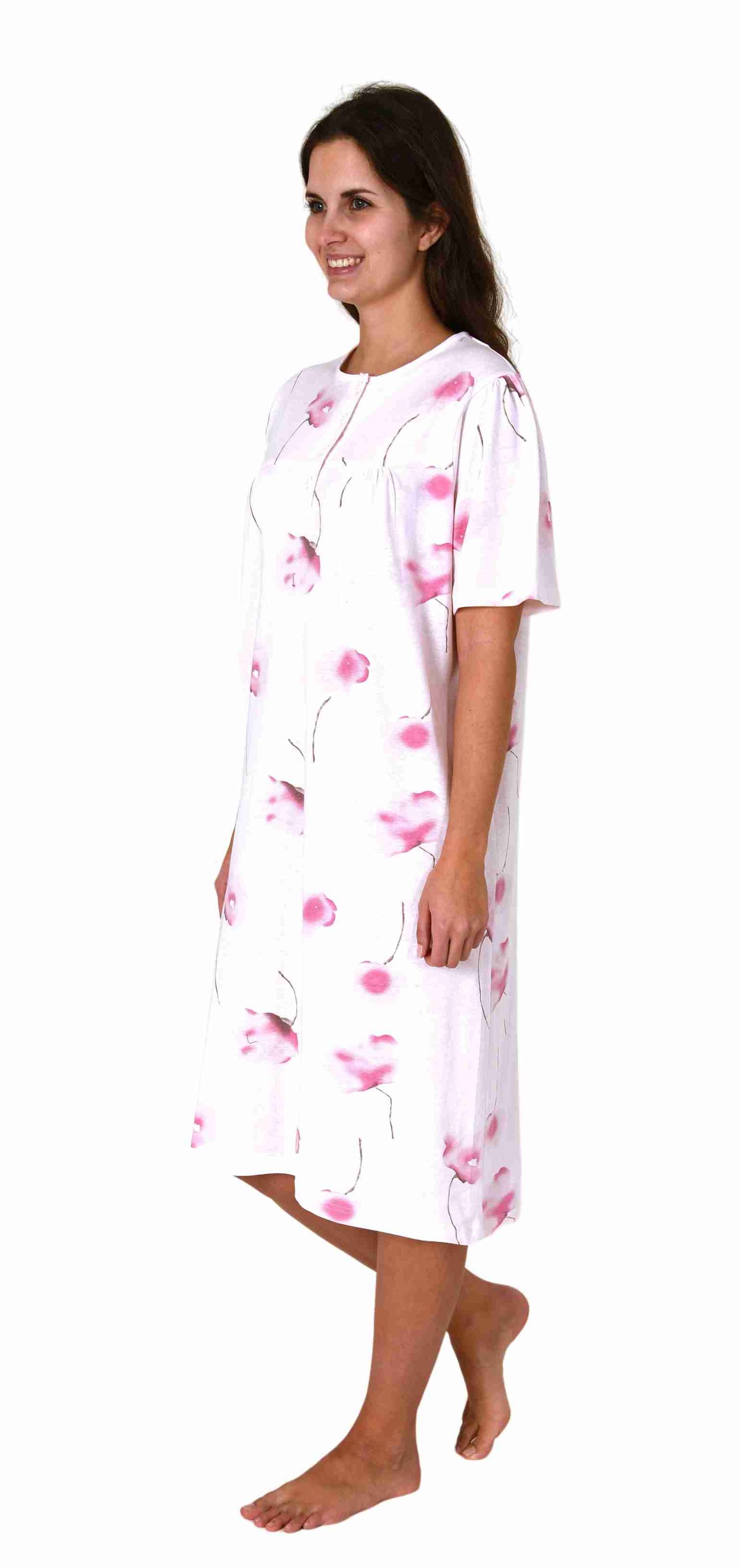 Frauliches kurzarm Damen Nachthemd in klassischer Optik,105 cm Länge, Knopfleiste am Hals