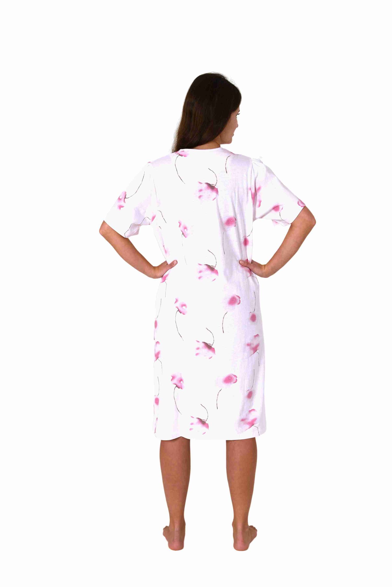 Frauliches kurzarm Damen Nachthemd in klassischer Optik,105 cm Länge, Knopfleiste am Hals