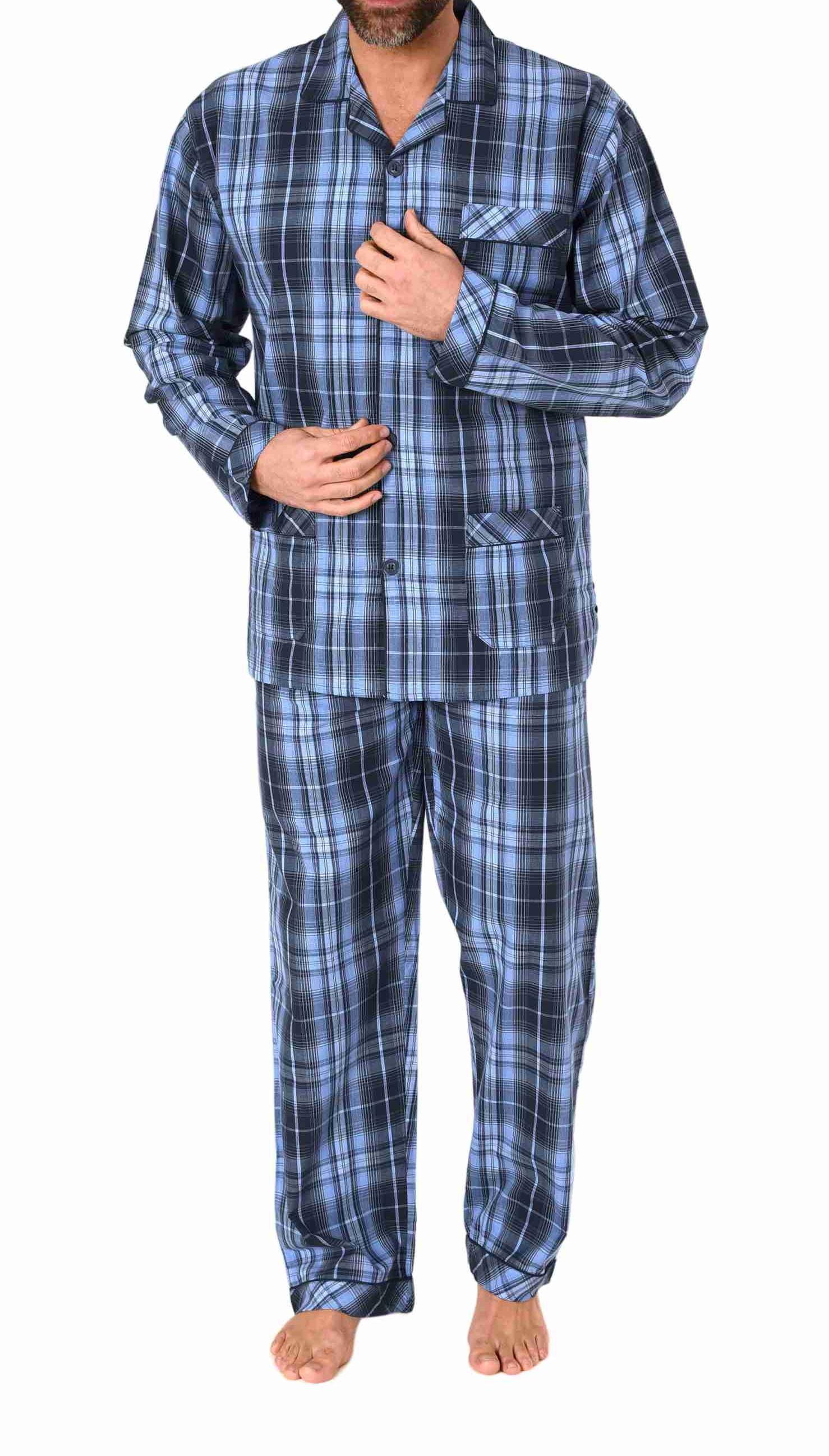 Herren langarm Schlafanzug Pyjama gewebt zum Knöpfen in eleganter Optik