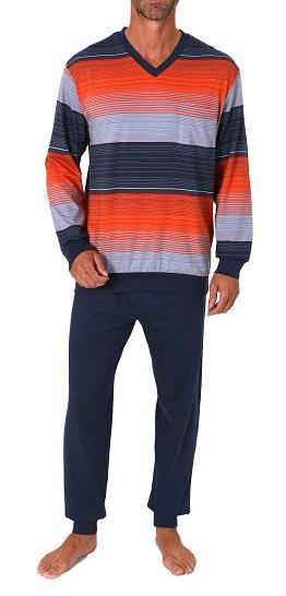Normann Herren langarm Schlafanzug mit Bündchen in Streifenoptik - auch in Übergrössen