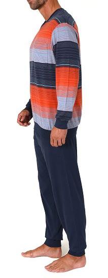 Normann Herren langarm Schlafanzug mit Bündchen in Streifenoptik - auch in Übergrössen