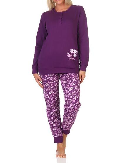 Normann Damen Schlafanzug langarm mit Bündchen in Kuschel Interlock Qualität