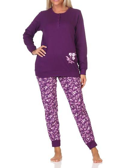 Normann Damen Schlafanzug langarm mit Bündchen in Kuschel Interlock Qualität