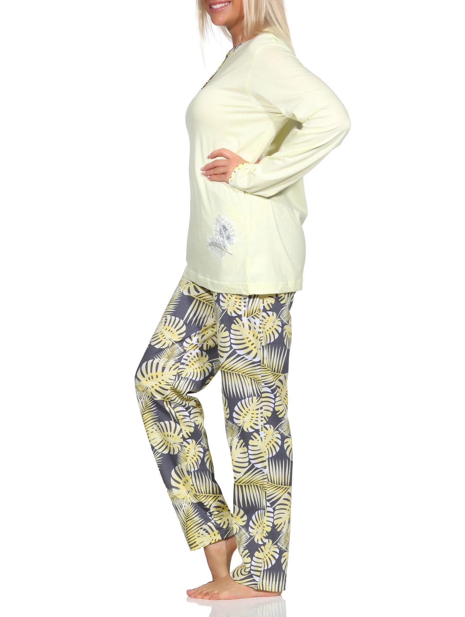 Normann Damen langarm Schlafanzug Pyjama mit Hose in floralem Print - auch in Übergrössen