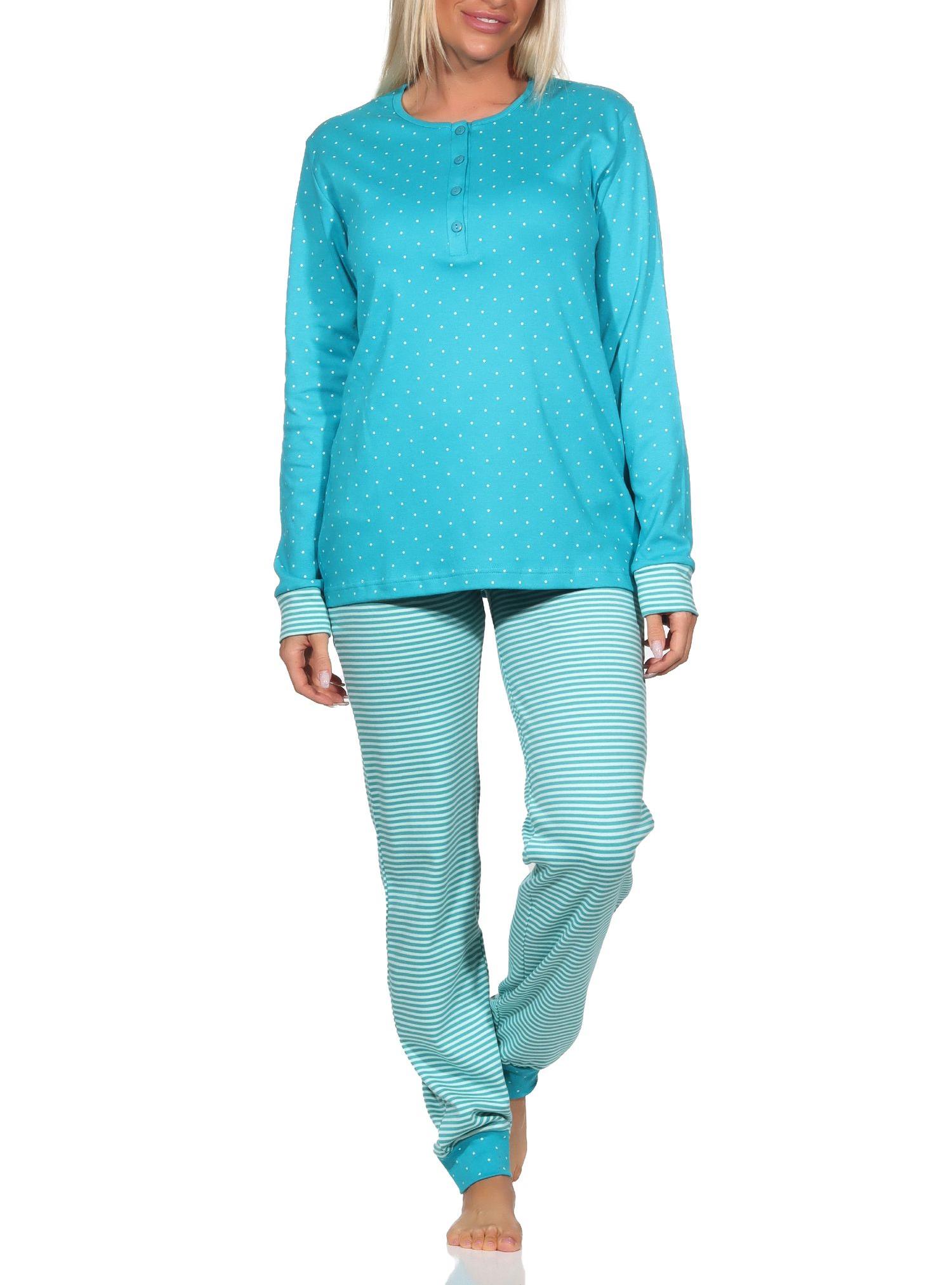 Normann Damen Interlock Schlafanzug, kuscheliger Pyjama mit Bündchen & Knopfleiste - bis Gr. 50 Normann Damen Interlock Schlafanzug, kuscheliger Pyjama mit Bündchen & Knopfleiste - bis Gr. 50