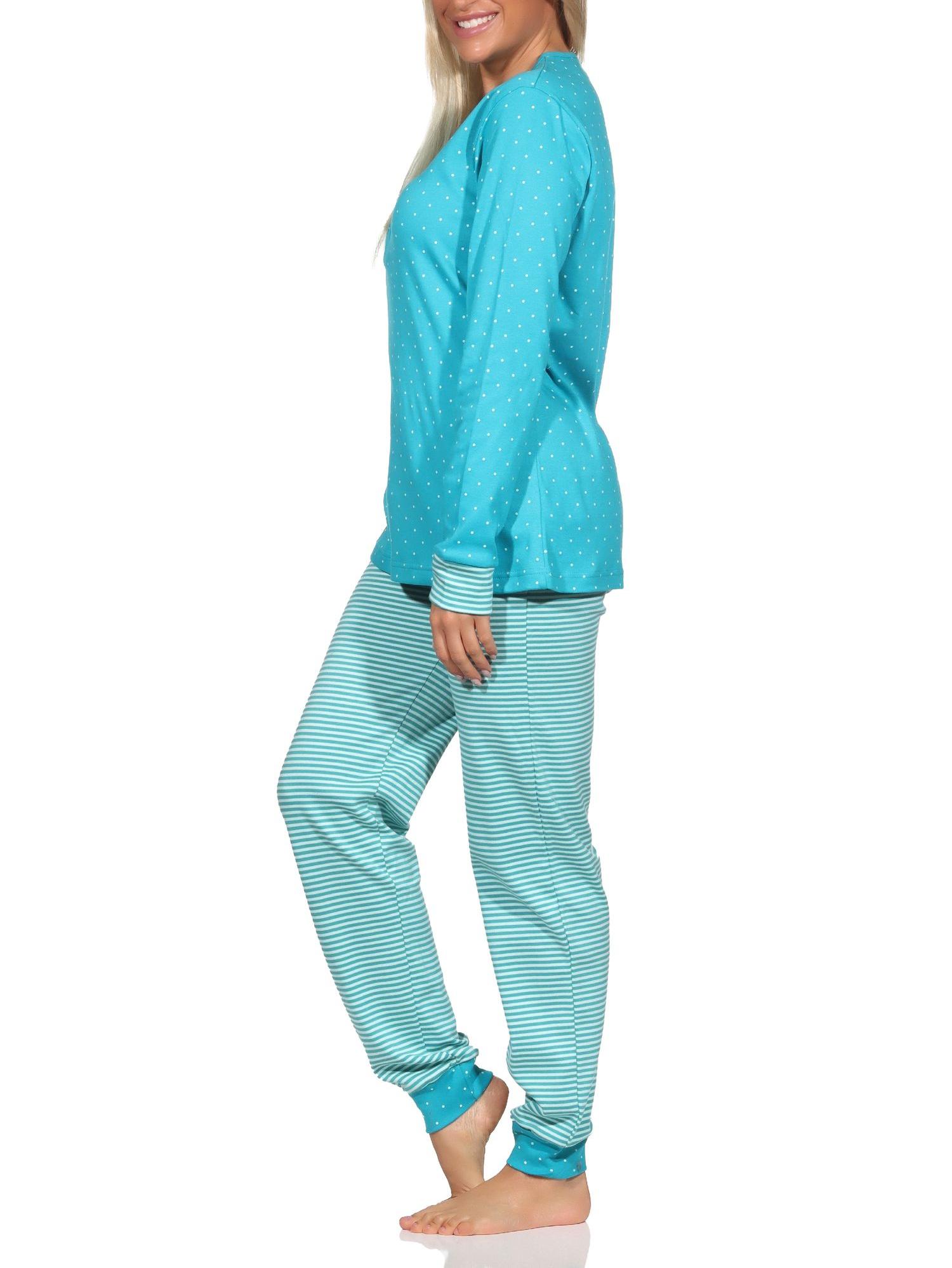 Normann Damen Interlock Schlafanzug, kuscheliger Pyjama mit Bündchen & Knopfleiste - bis Gr. 50