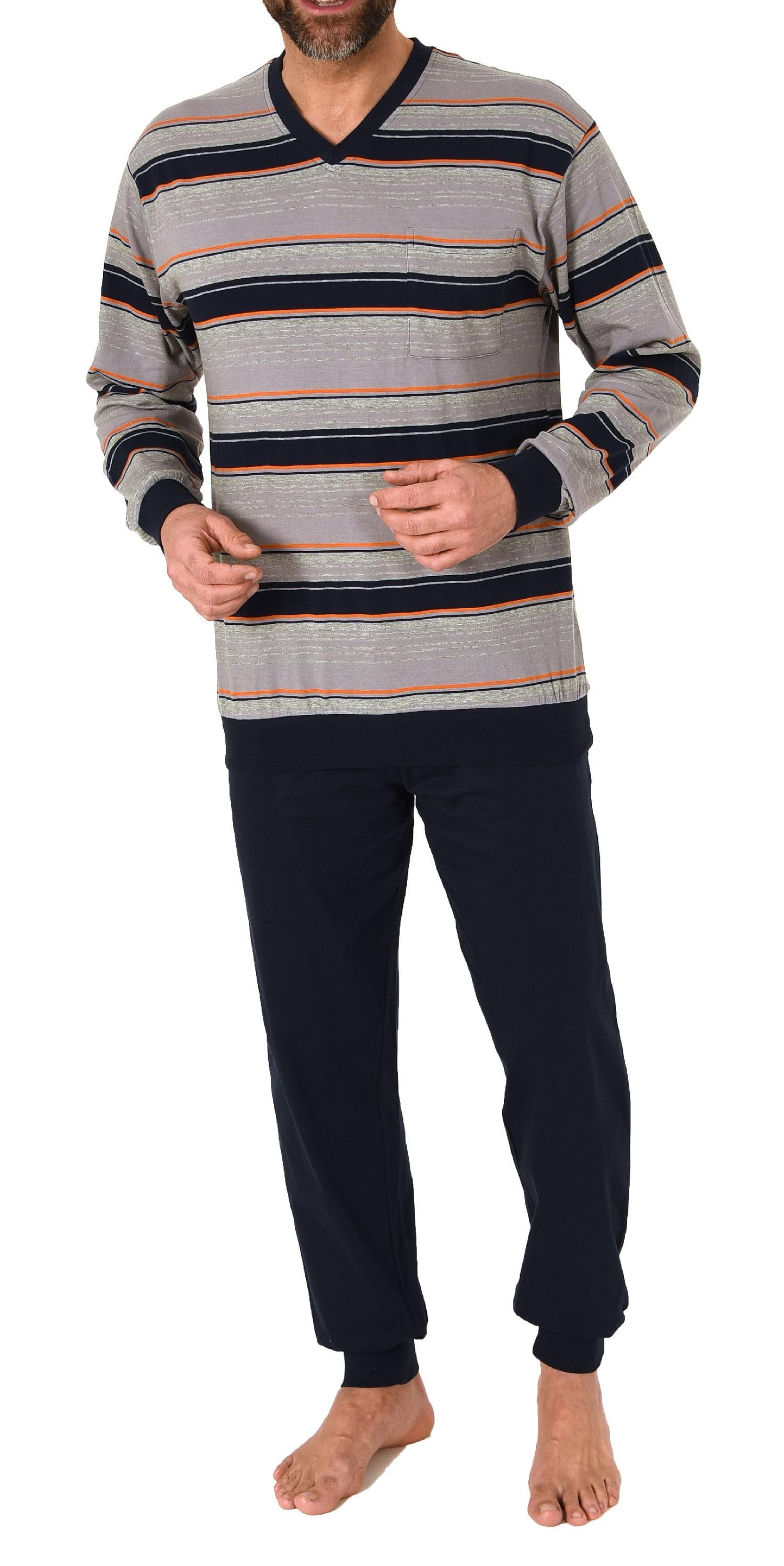 Normann Herren langarm Schlafanzug mit Bündchen in Streifenoptik - auch in Übergrössen