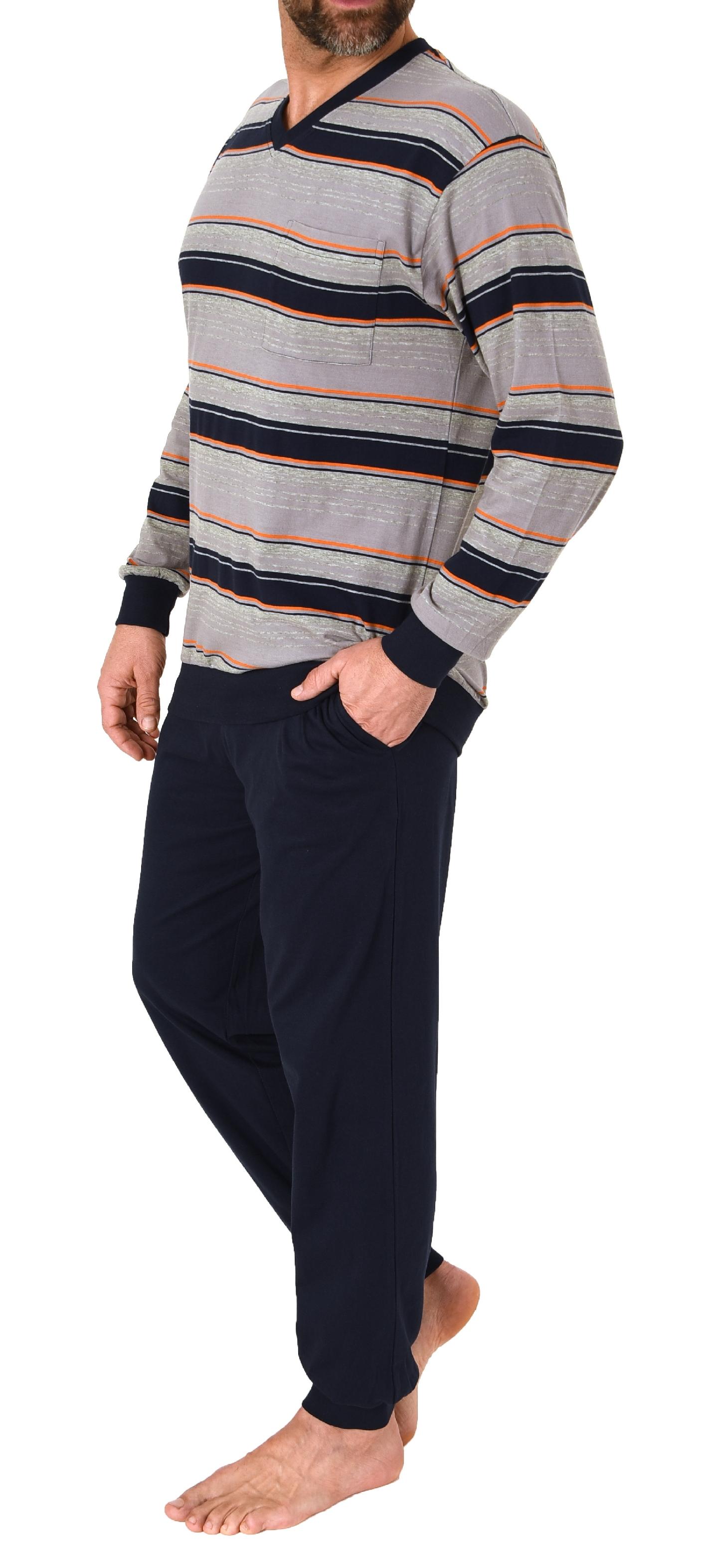 Normann Herren langarm Schlafanzug mit Bündchen in Streifenoptik - auch in Übergrössen
