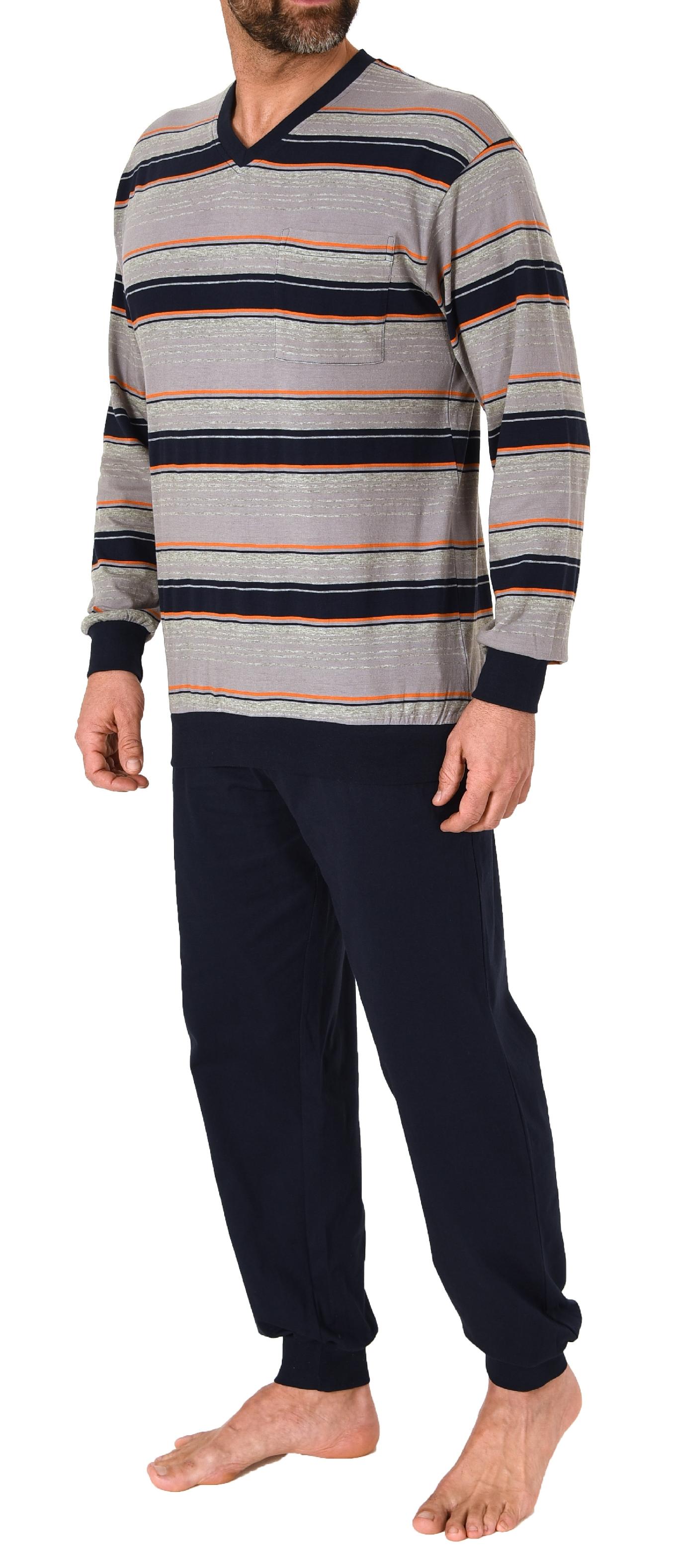 Normann Herren langarm Schlafanzug mit Bündchen in Streifenoptik - auch in Übergrössen