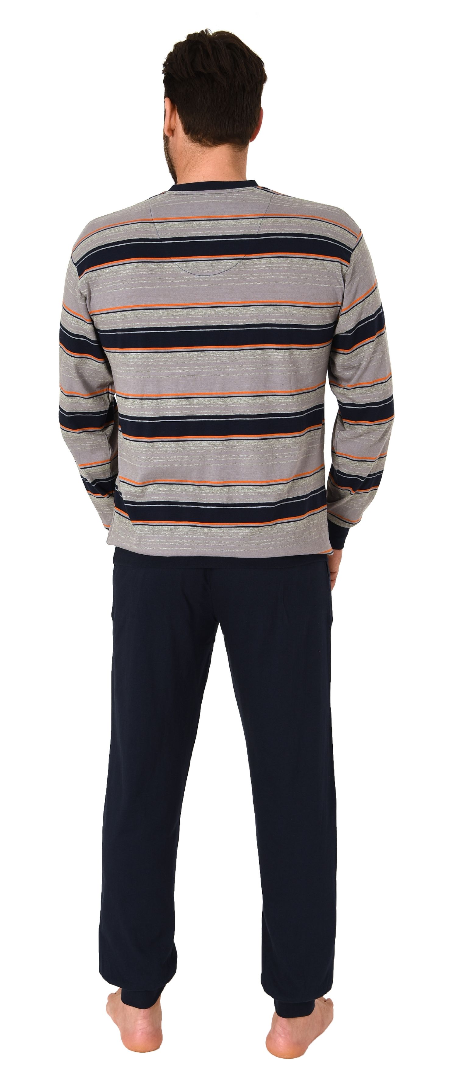 Normann Herren langarm Schlafanzug mit Bündchen in Streifenoptik - auch in Übergrössen