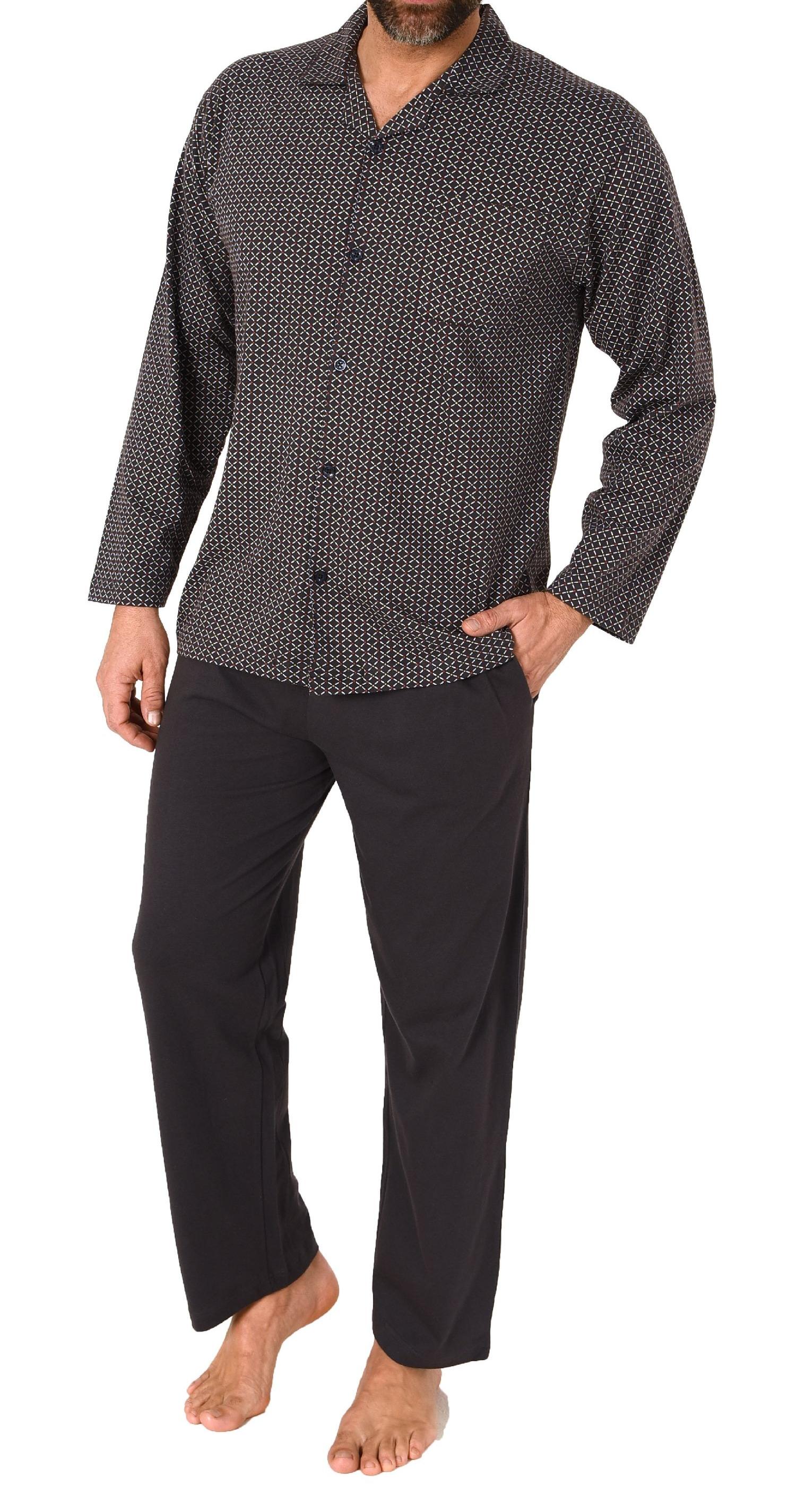 Normann Herren Langarm Schlafanzug Jersey Pyjama zum durchknöpfen, auch in Übergrössen
