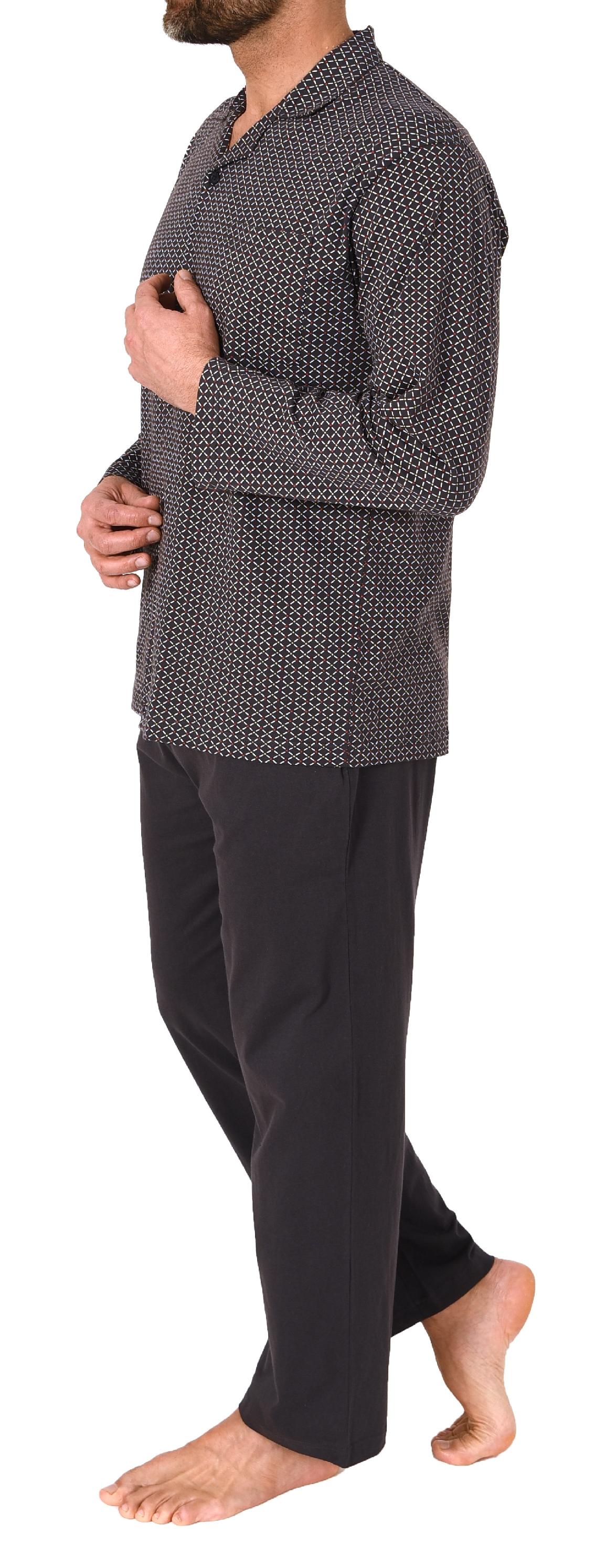 Normann Herren Langarm Schlafanzug Jersey Pyjama zum durchknöpfen, auch in Übergrössen
