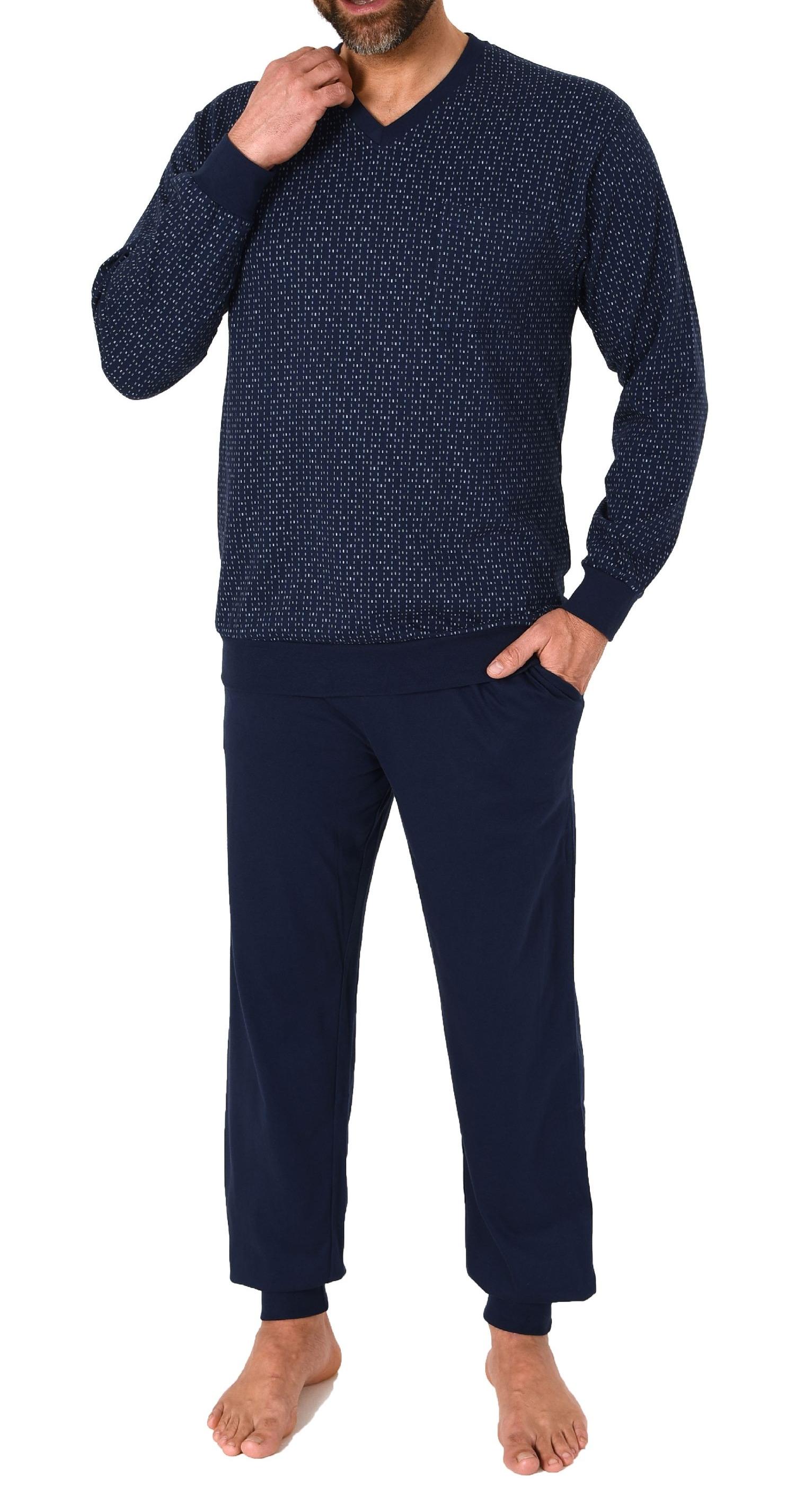 Normann Herren Langarm Schlafanzug Pyjama mit Bündchen in eleganter Minimalprint Optik