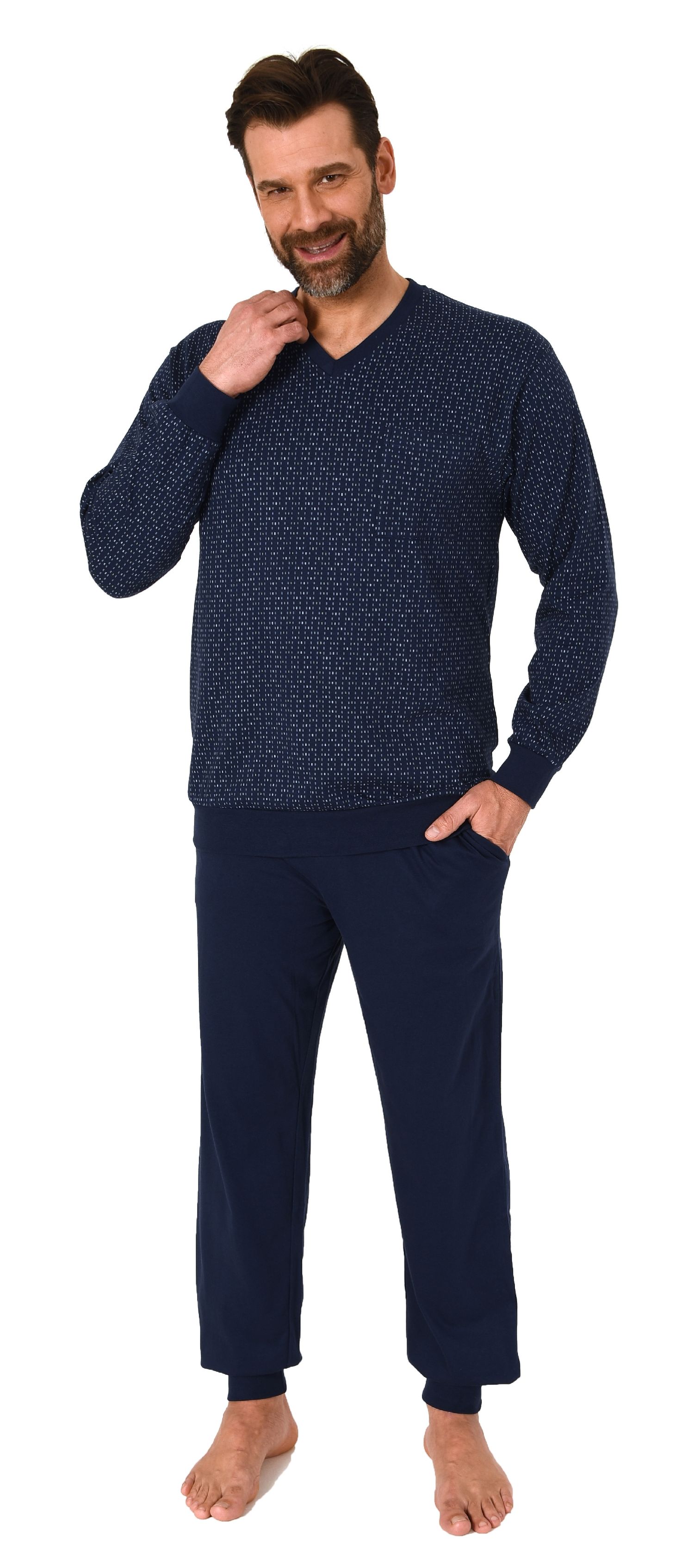 Normann Herren Langarm Schlafanzug Pyjama mit Bündchen in eleganter Minimalprint Optik