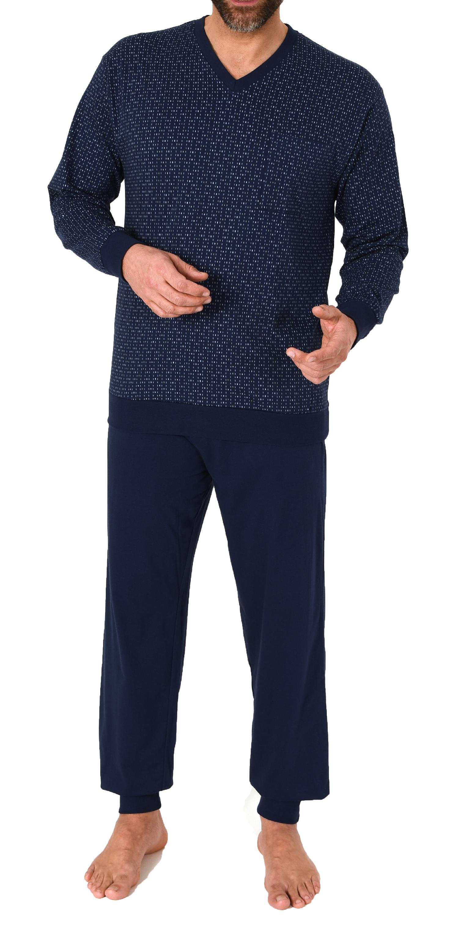 Normann Herren Langarm Schlafanzug Pyjama mit Bündchen in eleganter Minimalprint Optik