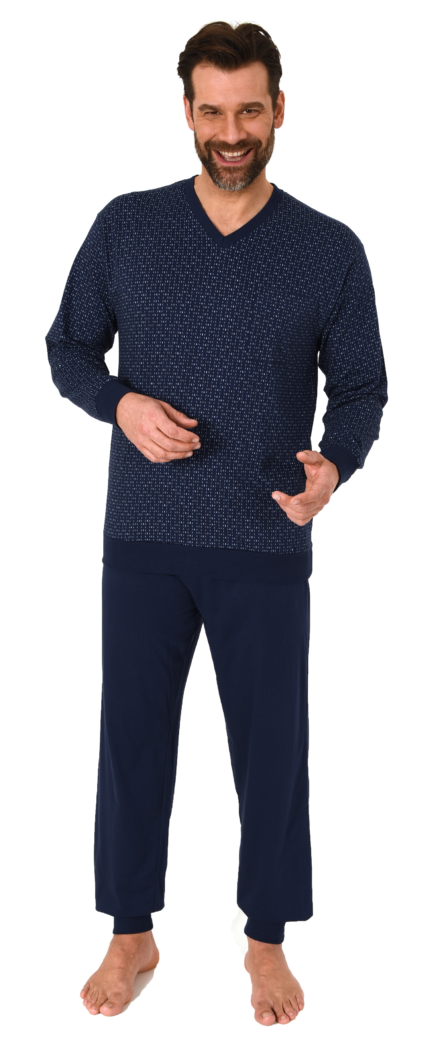 Normann Herren Langarm Schlafanzug Pyjama mit Bündchen in eleganter Minimalprint Optik