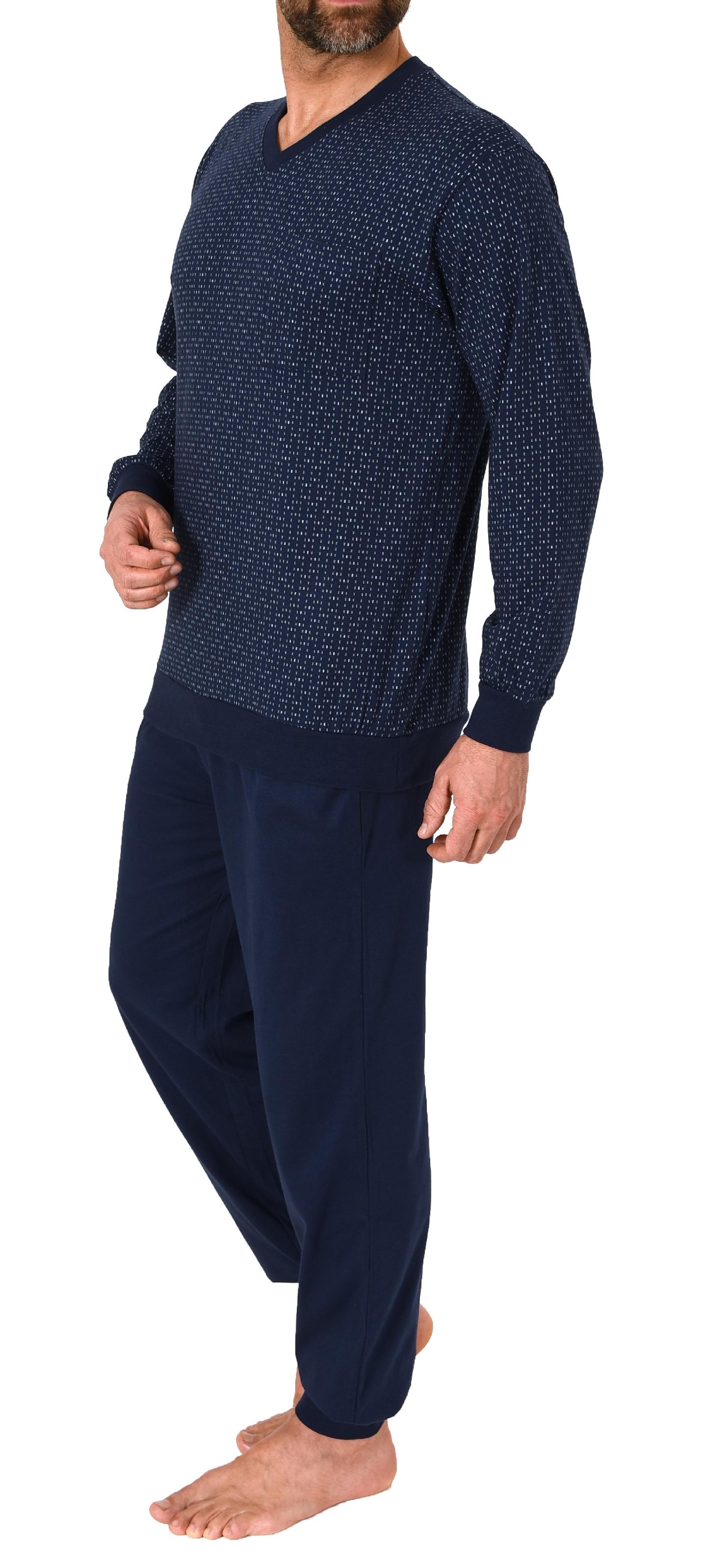 Normann Herren Langarm Schlafanzug Pyjama mit Bündchen in eleganter Minimalprint Optik