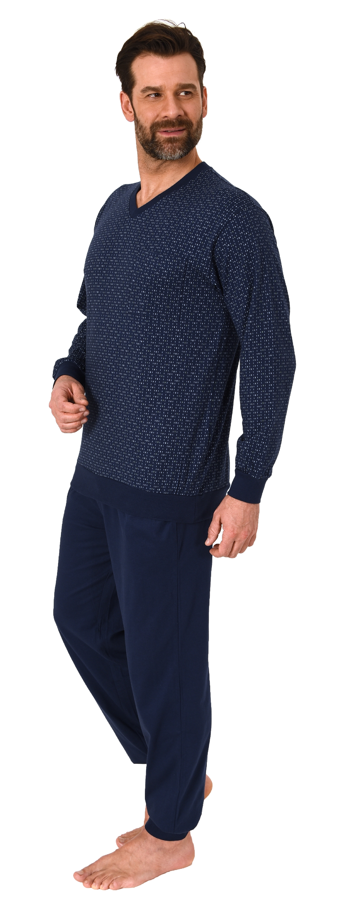 Normann Herren Langarm Schlafanzug Pyjama mit Bündchen in eleganter Minimalprint Optik