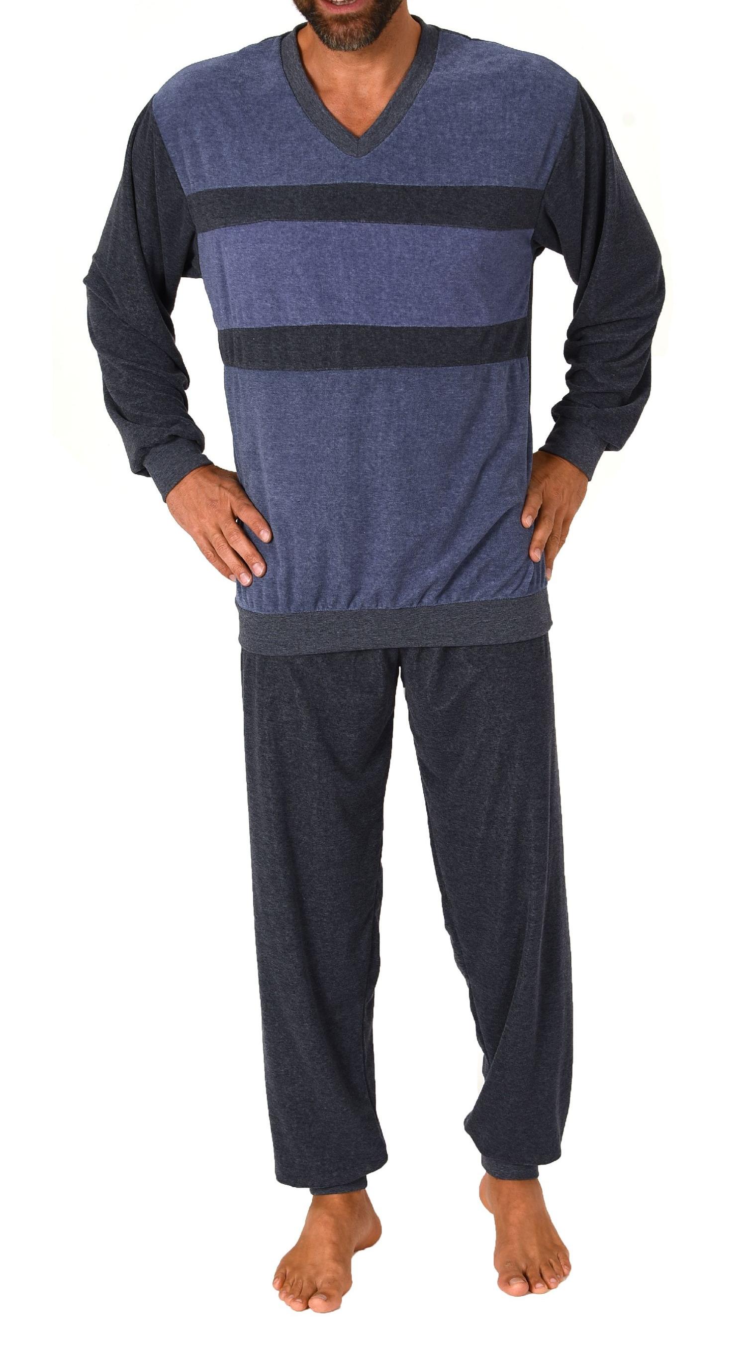 Herren Frottee langarm Schlafanzug Pyjama mit Bündchen - auch in Übergrößen