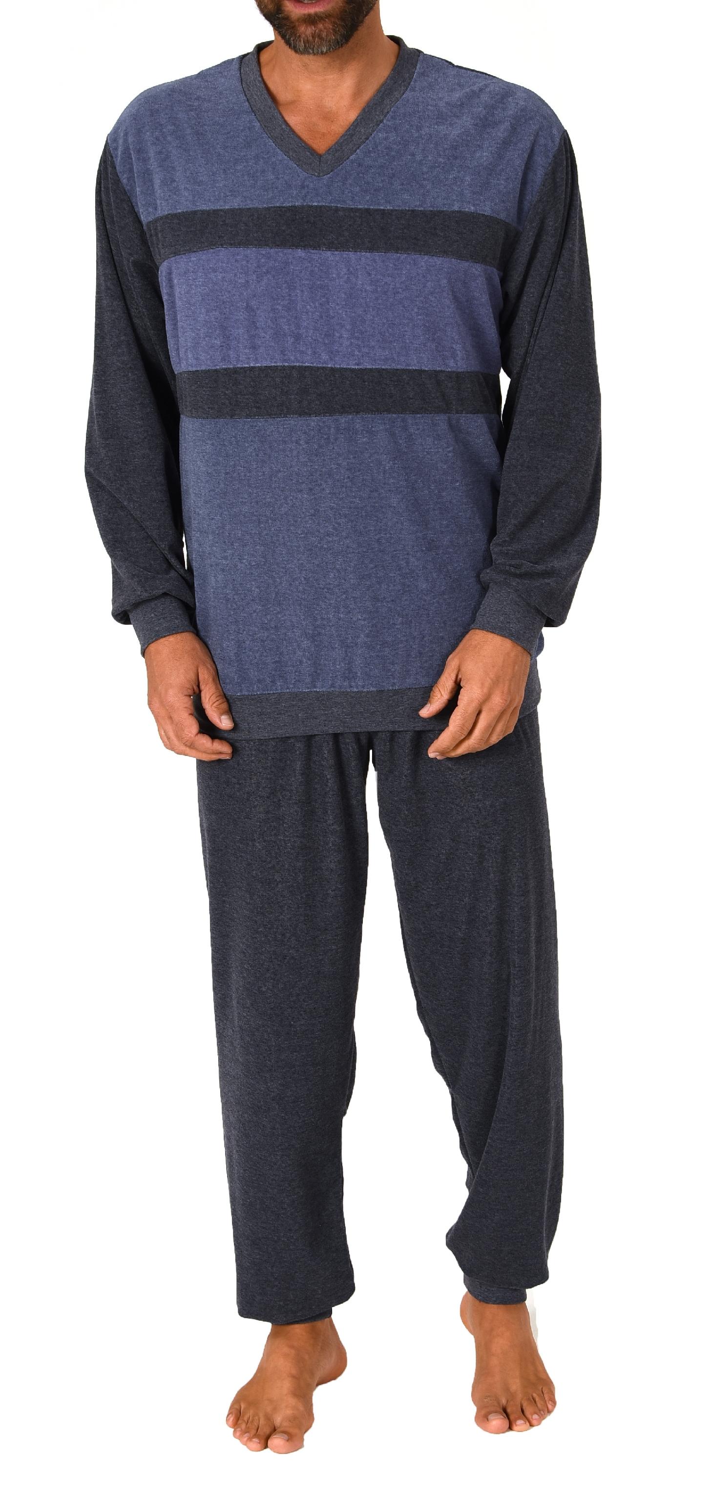 Herren Frottee langarm Schlafanzug Pyjama mit Bündchen - auch in Übergrößen