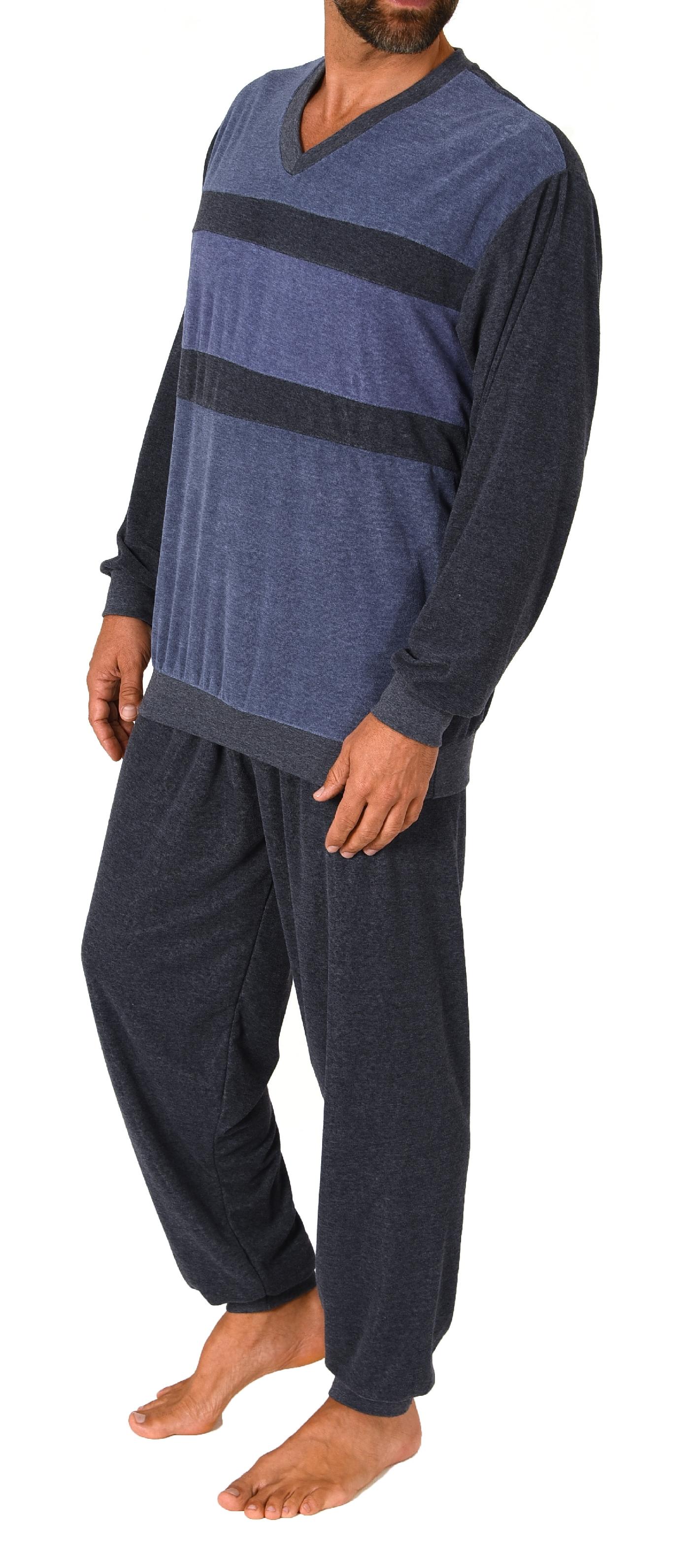 Herren Frottee langarm Schlafanzug Pyjama mit Bündchen - auch in Übergrößen