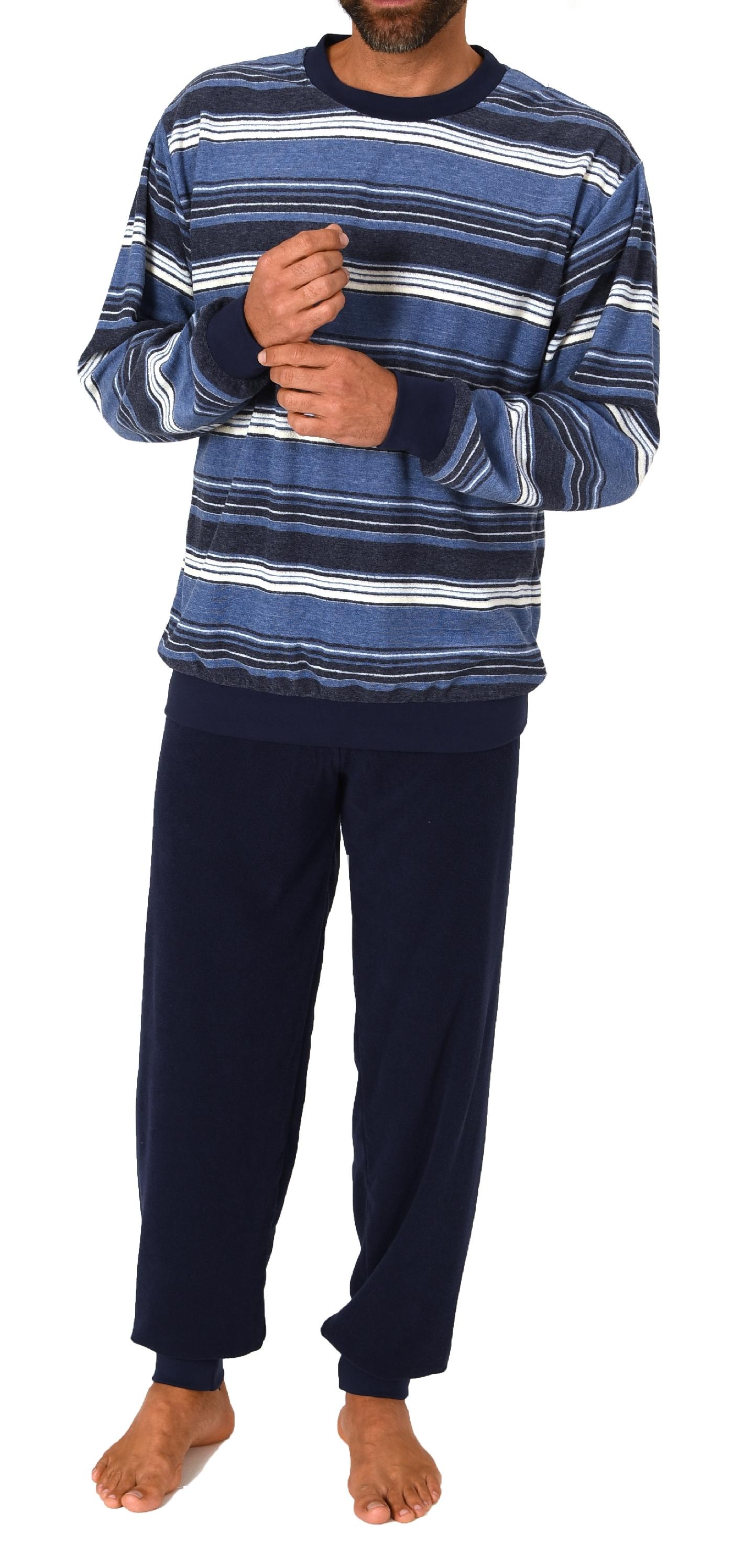 Normann Herren Frottee Schlafanzug lang mit Bündchen in Streifenoptik - auch in Übergröße