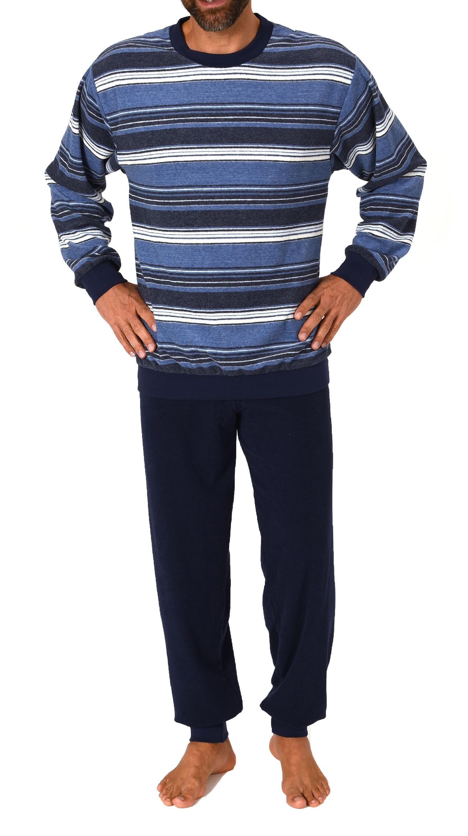 Normann Herren Frottee Schlafanzug lang mit Bündchen in Streifenoptik - auch in Übergröße