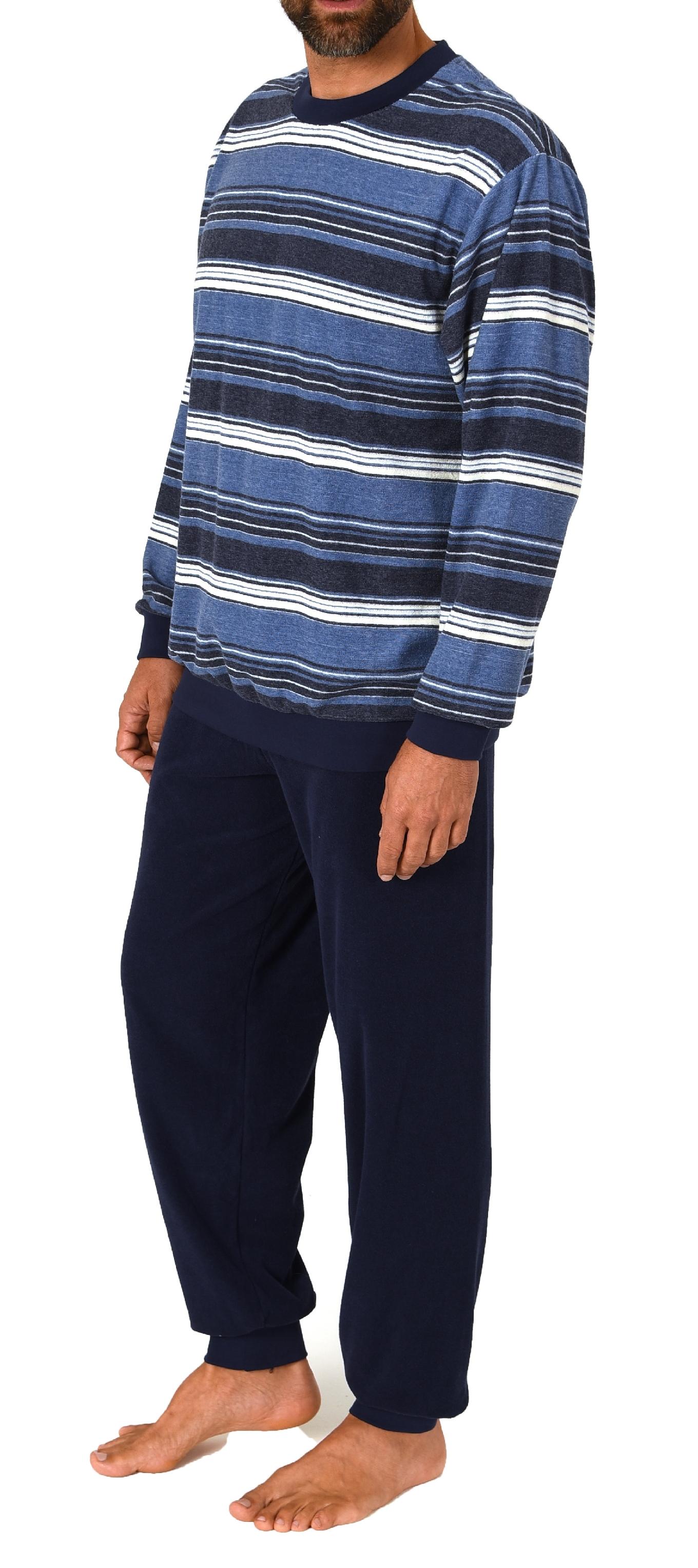 Normann Herren Frottee Schlafanzug lang mit Bündchen in Streifenoptik - auch in Übergröße