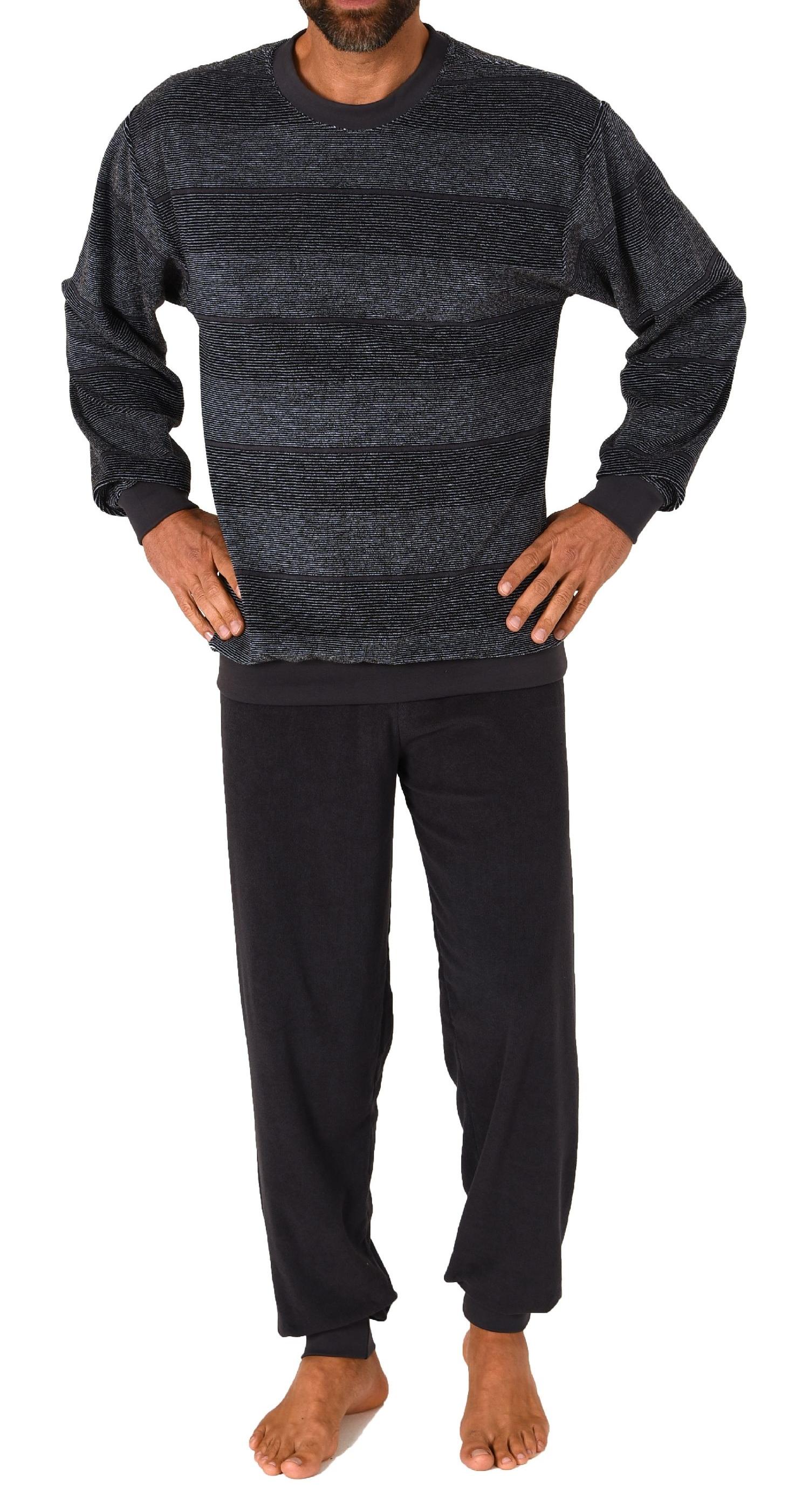 Normann Herren Frottee Schlafanzug lang mit Bündchen - auch in Übergrössen - Streifenoptik
