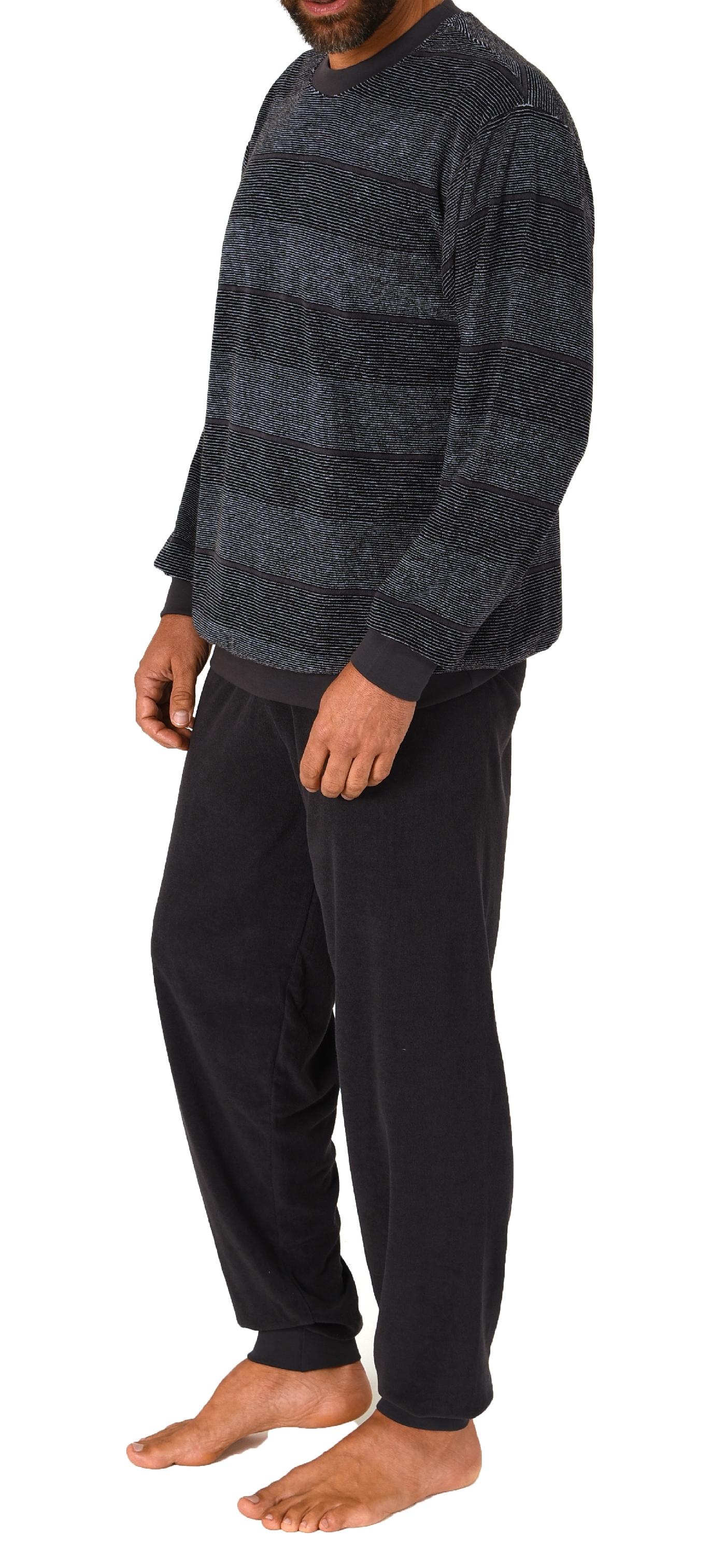 Normann Herren Frottee Schlafanzug lang mit Bündchen - auch in Übergrössen - Streifenoptik