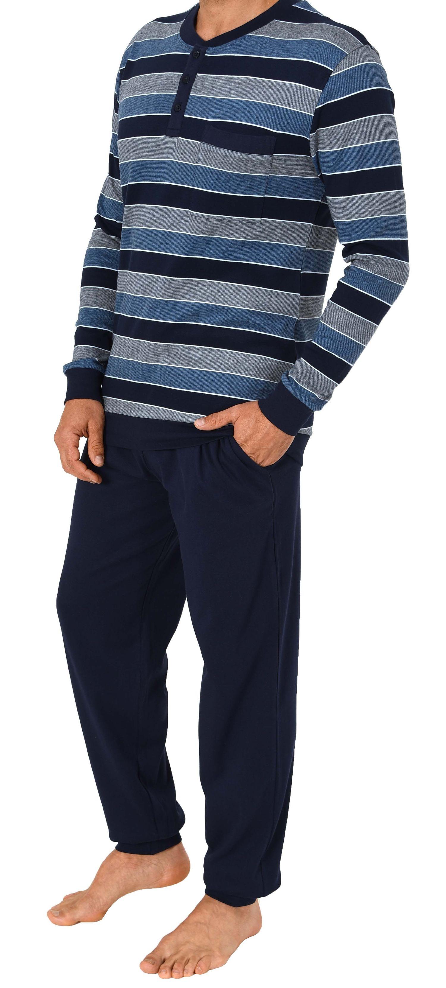 Herren Schlafanzug mit Bündchen in warmer Kuschel Interlock Qualität - auch in Übergrössen