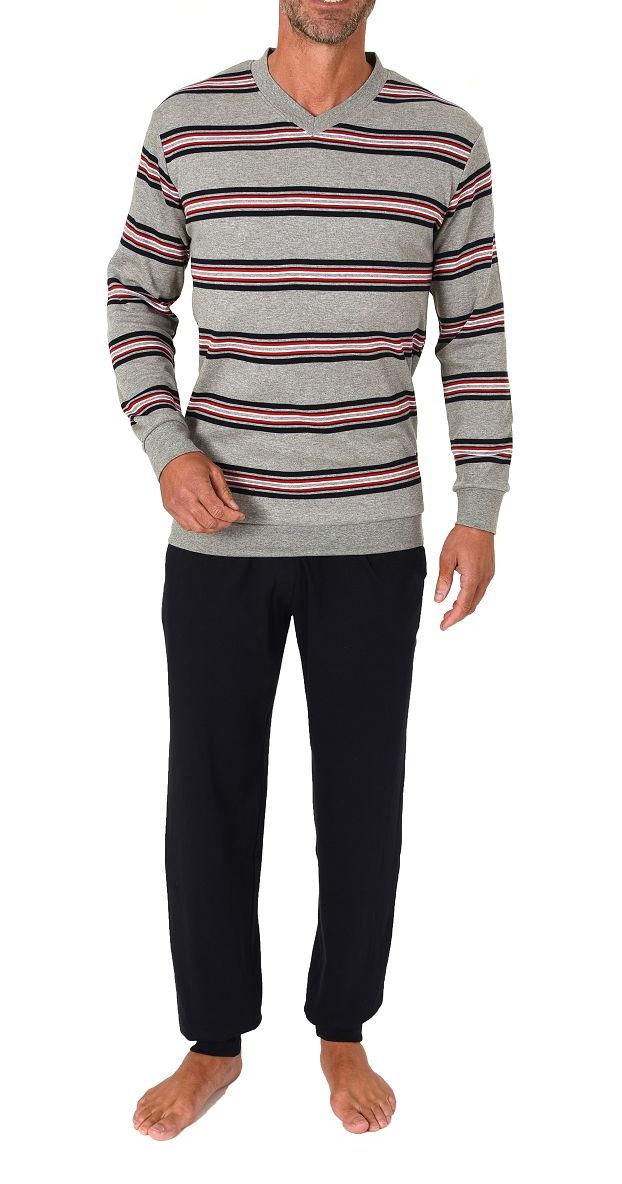 Normann Herren langarm Schlafanzug mit Bündchen in warmer Kuschel Interlock Qualität