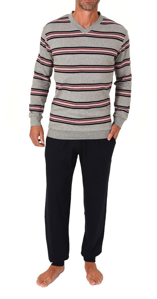 Normann Herren langarm Schlafanzug mit Bündchen in warmer Kuschel Interlock Qualität