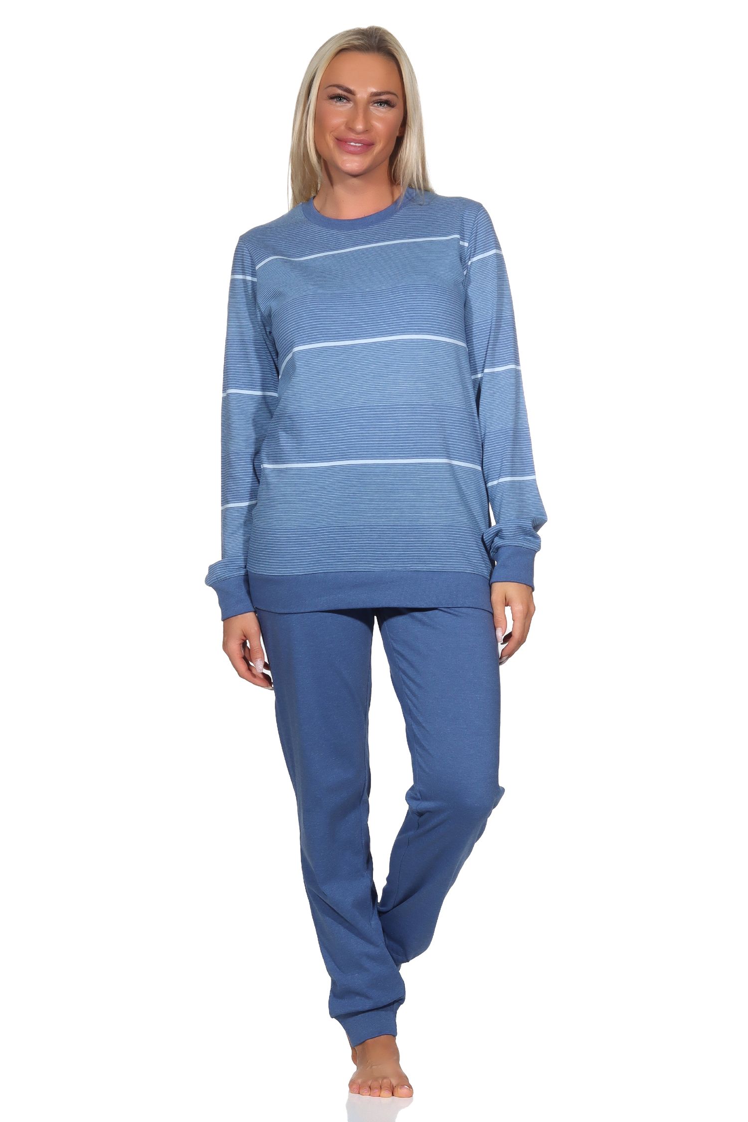 Normann Damen langarm Schlafanzug mit Bündchen in Streifenoptik - auch in Übergrössen