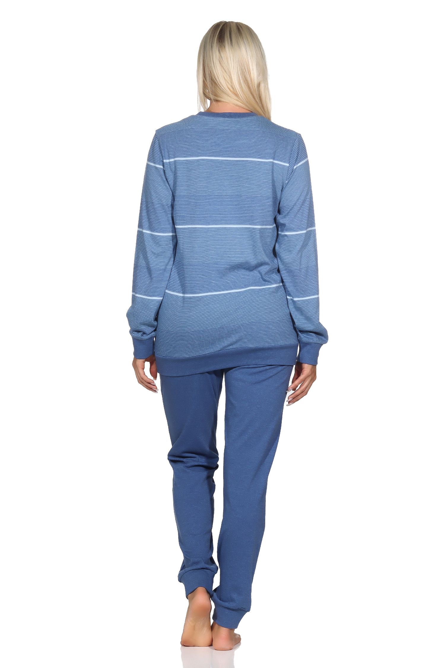 Normann Damen langarm Schlafanzug mit Bündchen in Streifenoptik - auch in Übergrössen