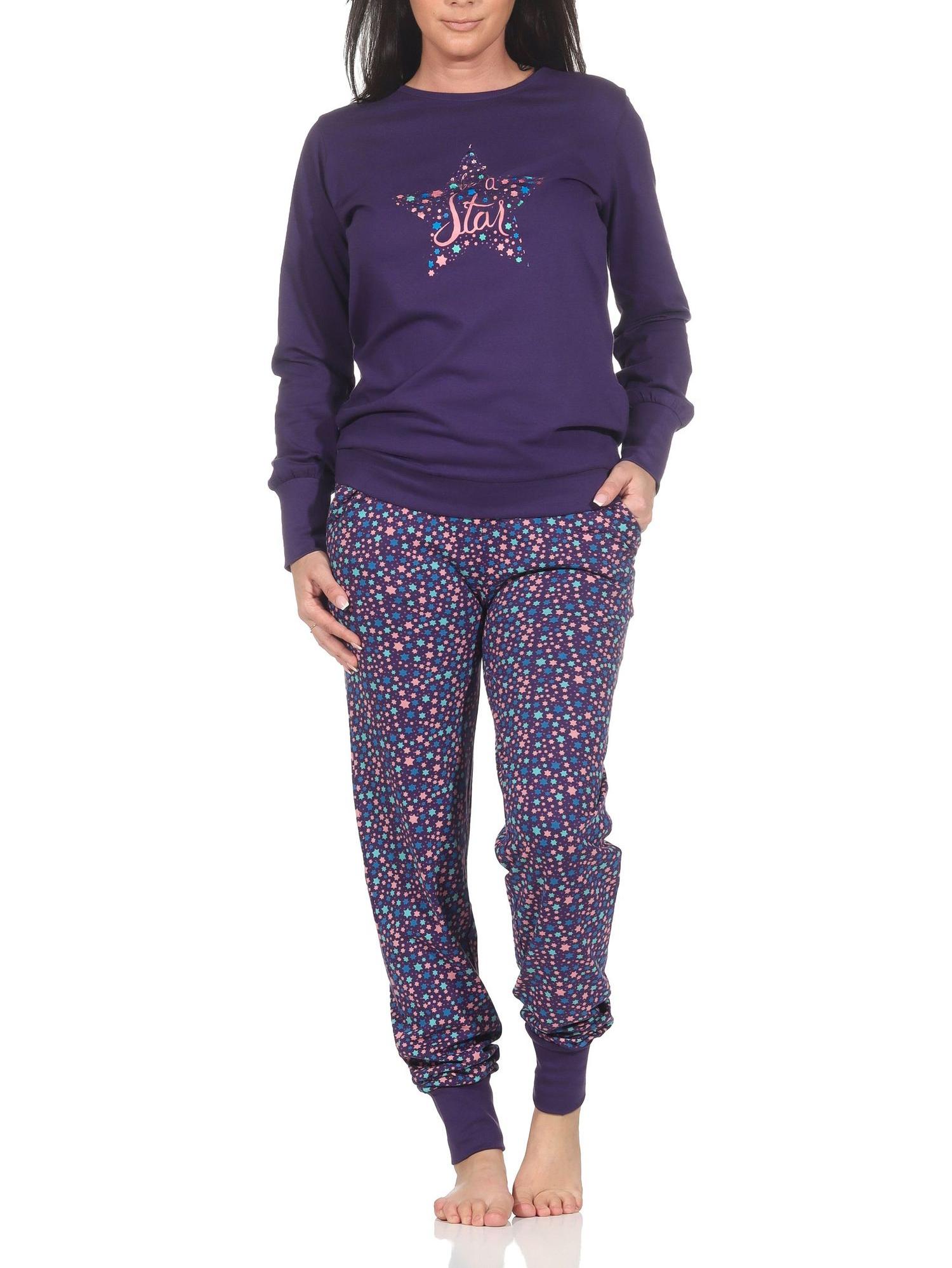Damen Schlafanzug Pyjama langarm mit Bündchen in Sterne Optik - auch in Übergrößen Damen Schlafanzug Pyjama langarm mit Bündchen in Sterne Optik - auch in Übergrößen