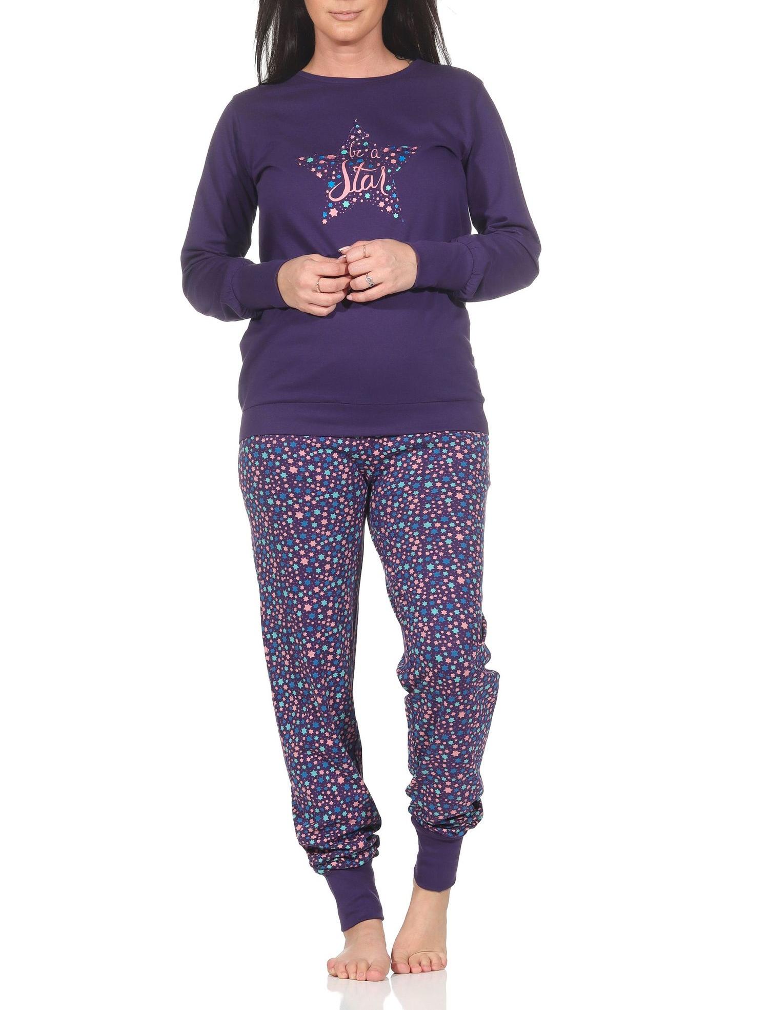 Damen Schlafanzug Pyjama langarm mit Bündchen in Sterne Optik - auch in Übergrößen Damen Schlafanzug Pyjama langarm mit Bündchen in Sterne Optik - auch in Übergrößen