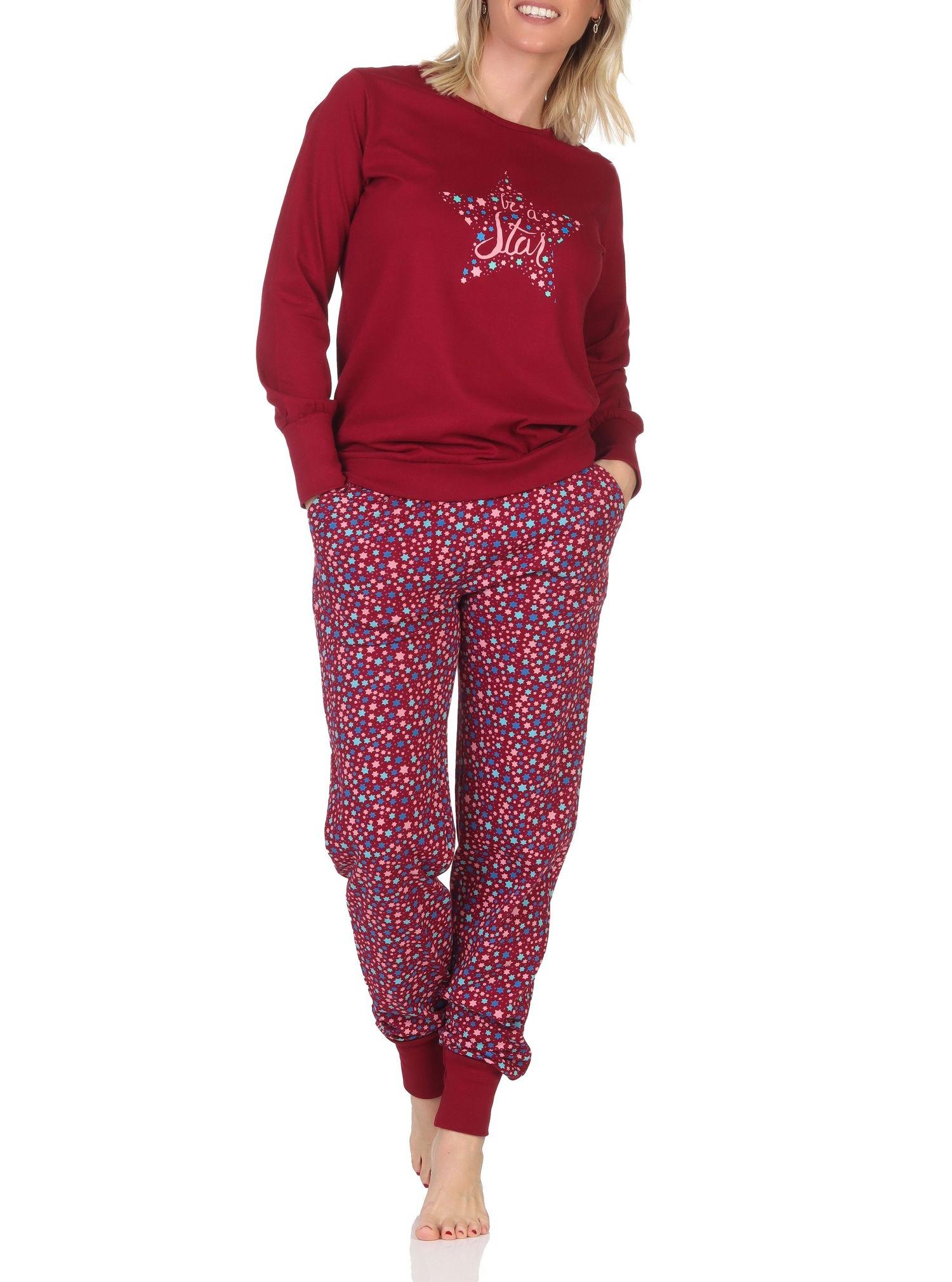 Damen Schlafanzug Pyjama langarm mit Bündchen in Sterne Optik - auch in Übergrößen Damen Schlafanzug Pyjama langarm mit Bündchen in Sterne Optik - auch in Übergrößen