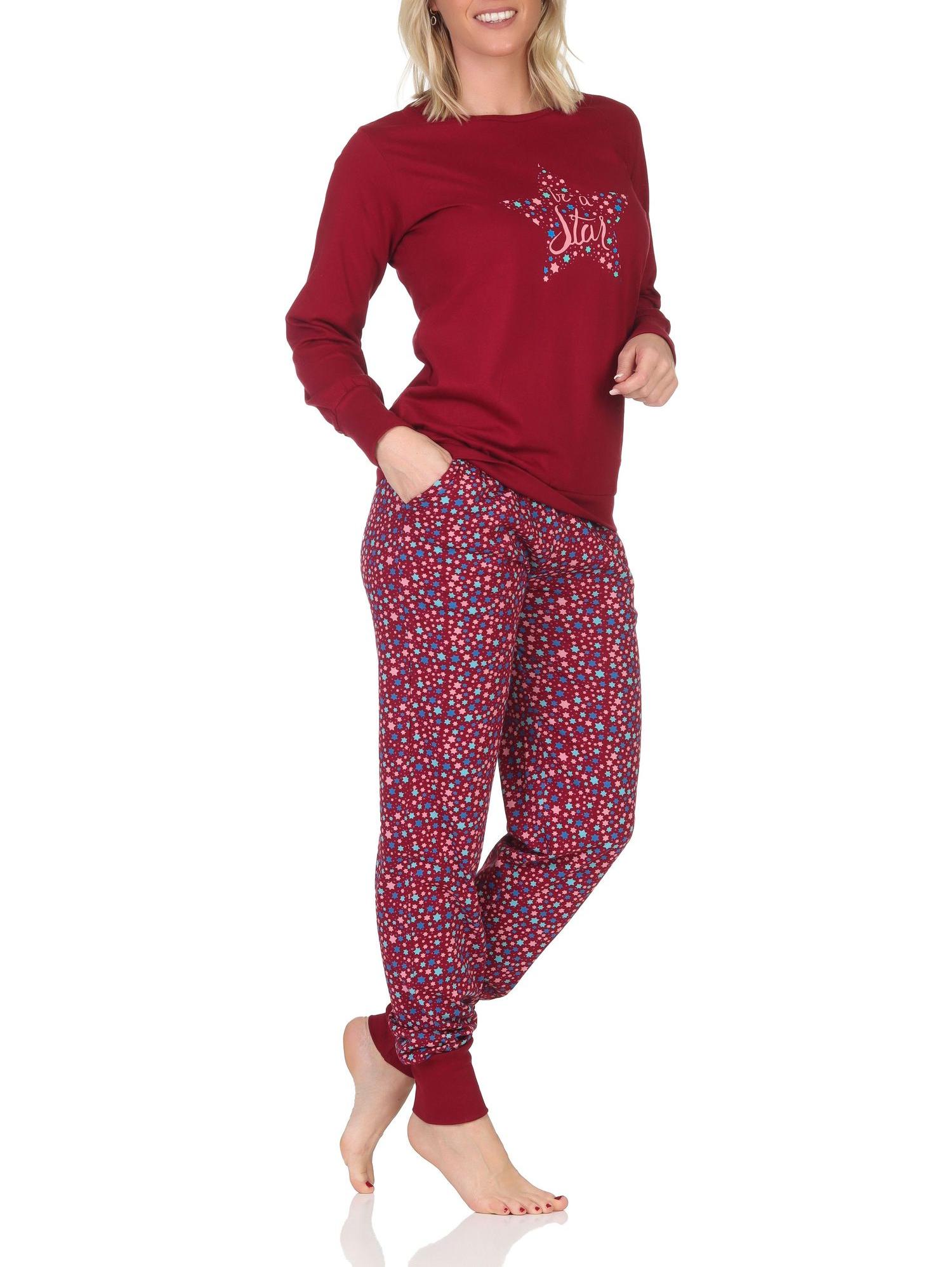 Damen Schlafanzug Pyjama langarm mit Bündchen in Sterne Optik - auch in Übergrößen Damen Schlafanzug Pyjama langarm mit Bündchen in Sterne Optik - auch in Übergrößen