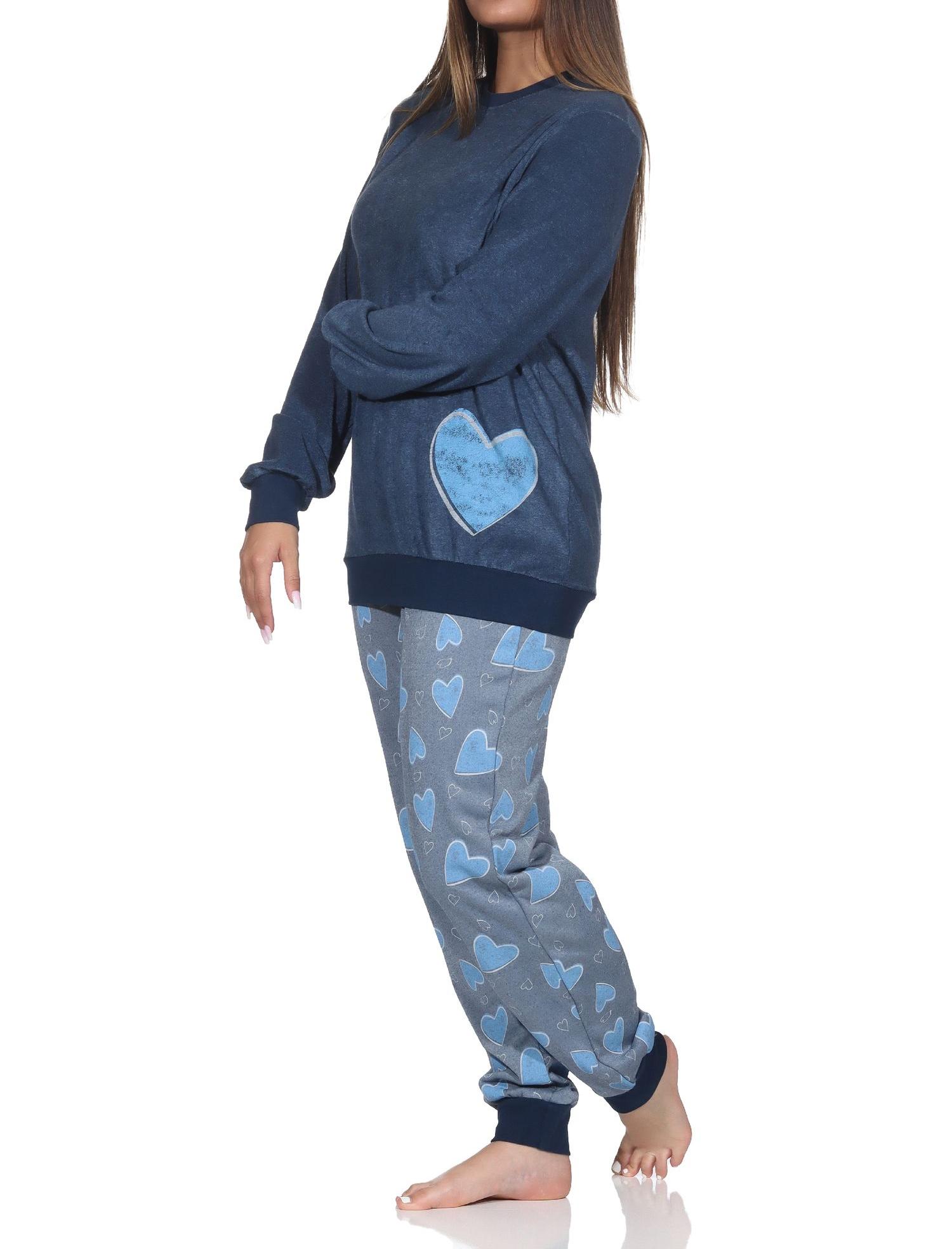 Normann Damen Frottee Schlafanzug langarm mit Bündchen in Herz Optik - auch in Übergrösse