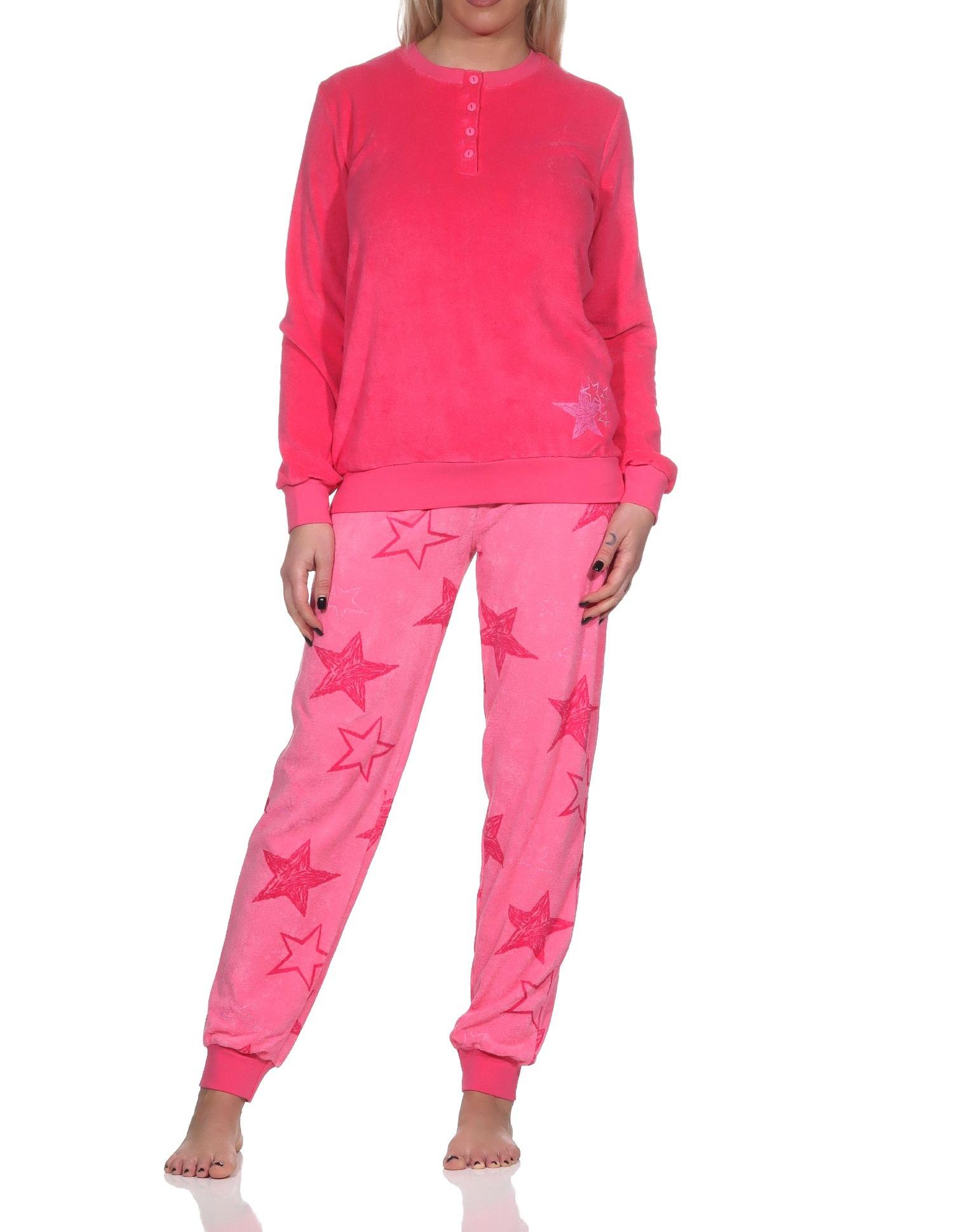 Normann Damen Frottee Schlafanzug lang mit Bündchen in Sterne Optik - auch in Übergrösse