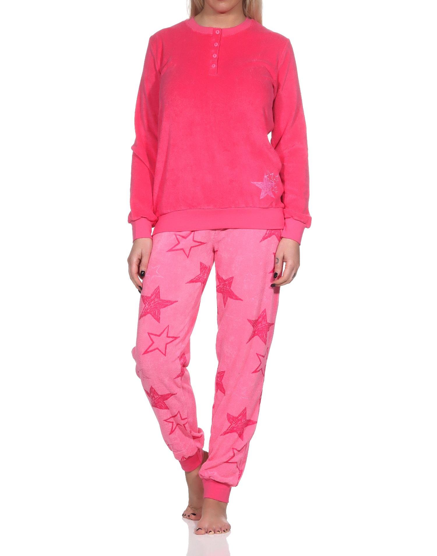 Normann Damen Frottee Schlafanzug lang mit Bündchen in Sterne Optik - auch in Übergrösse